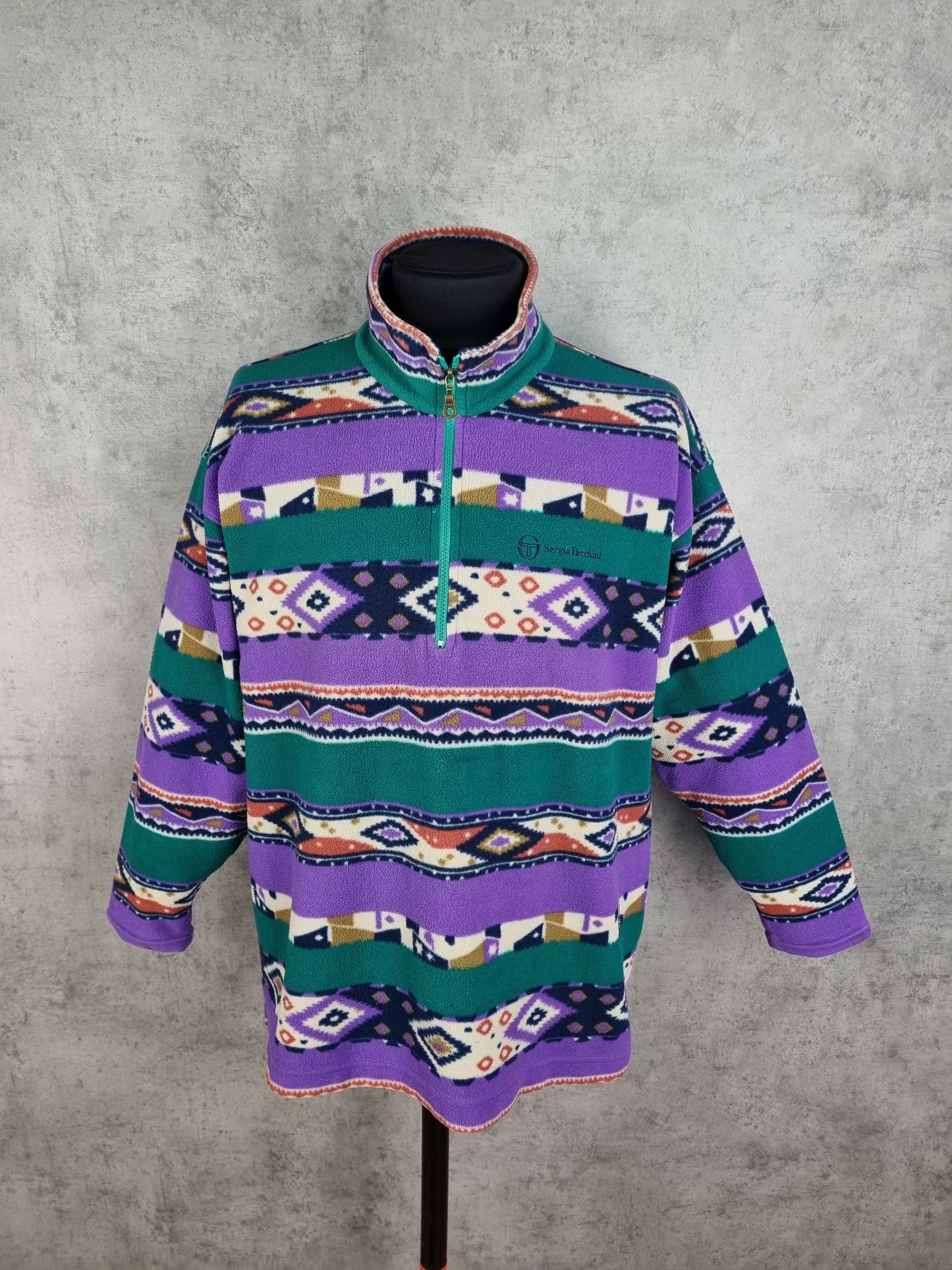 Sergio Tacchini × Vintage Vintage Sergio Tacchini Aztec Navajo Fleece Pullover Size US XL / EU 56 / 4 - 2 Thumbnail