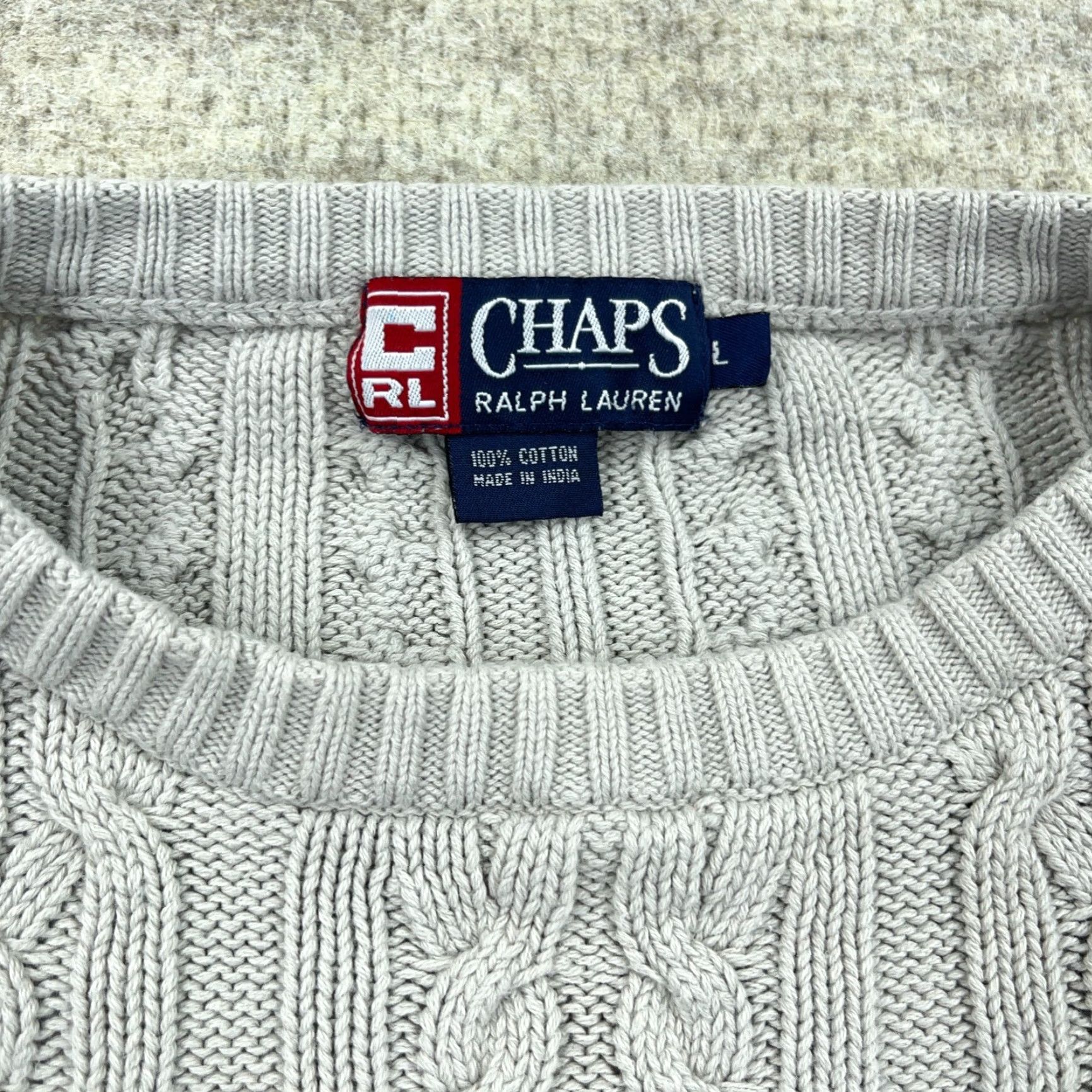 Chaps VINTAGE Chaps Ralph Lauren Sweater Men Large Gray Cable Knit Grandpa Texture 90s Size US L / EU 52-54 / 3 - 7 Thumbnail