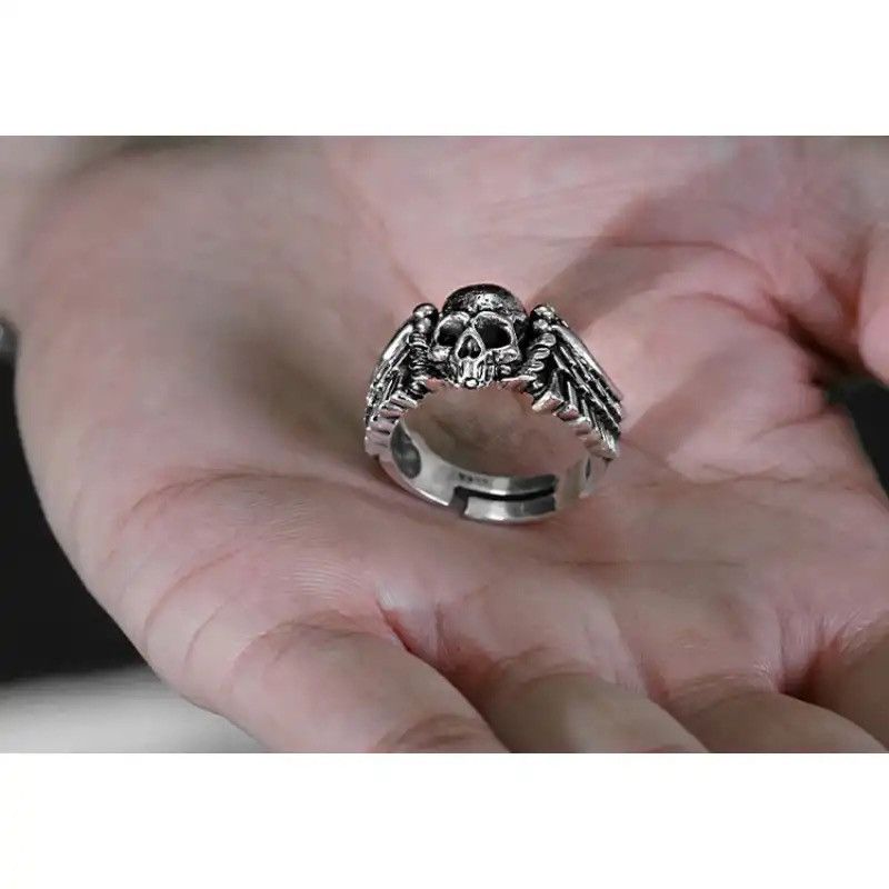 Other Ring Unisex Retro Vintage Wings Skull Head Opening Ring Size ONE SIZE - 5 Thumbnail