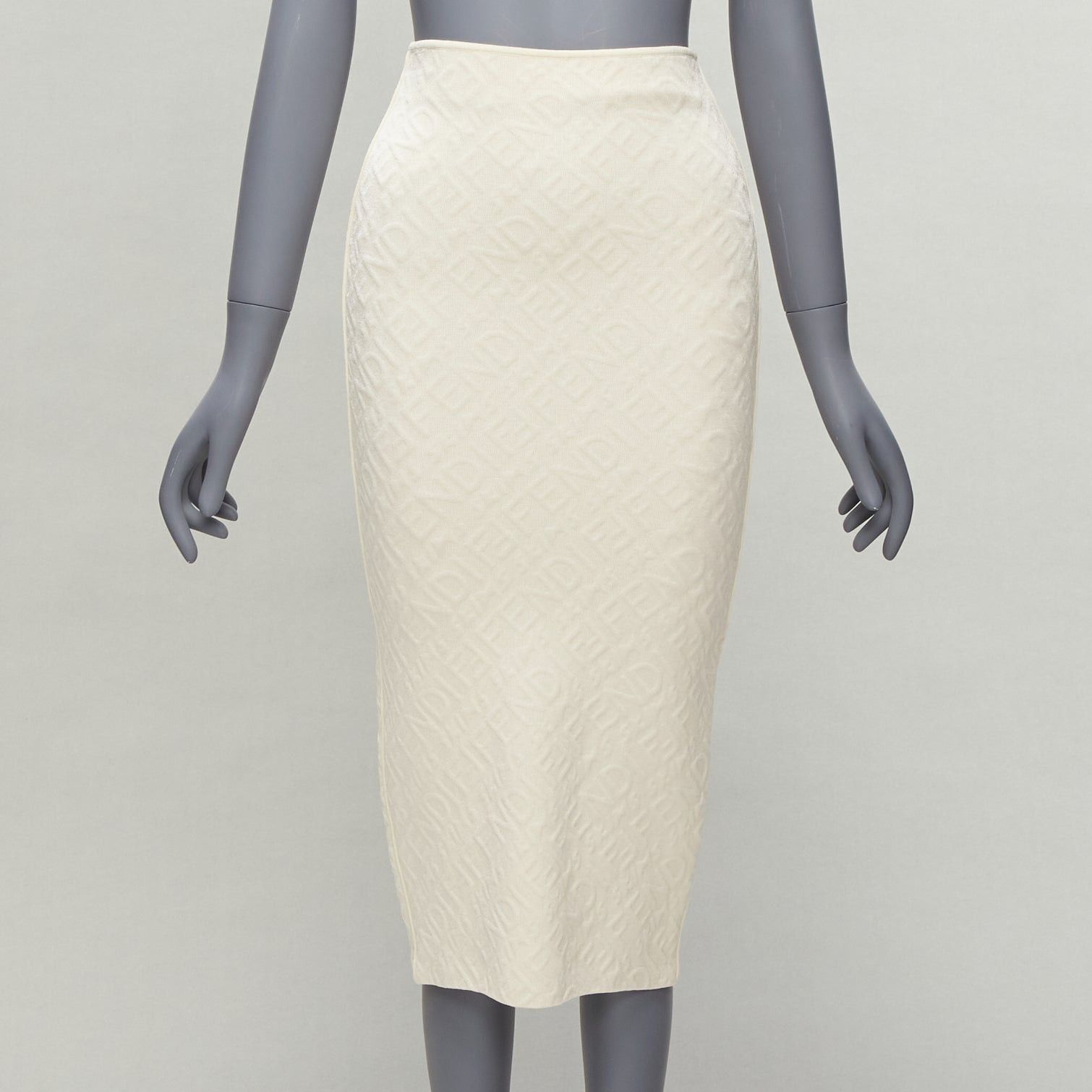 Fendi FENDI SKIMS cream logo jacquard high waisted pencil skirt IT36 XXS Size 25" / US 0 / IT 36 - 1 Thumbnail