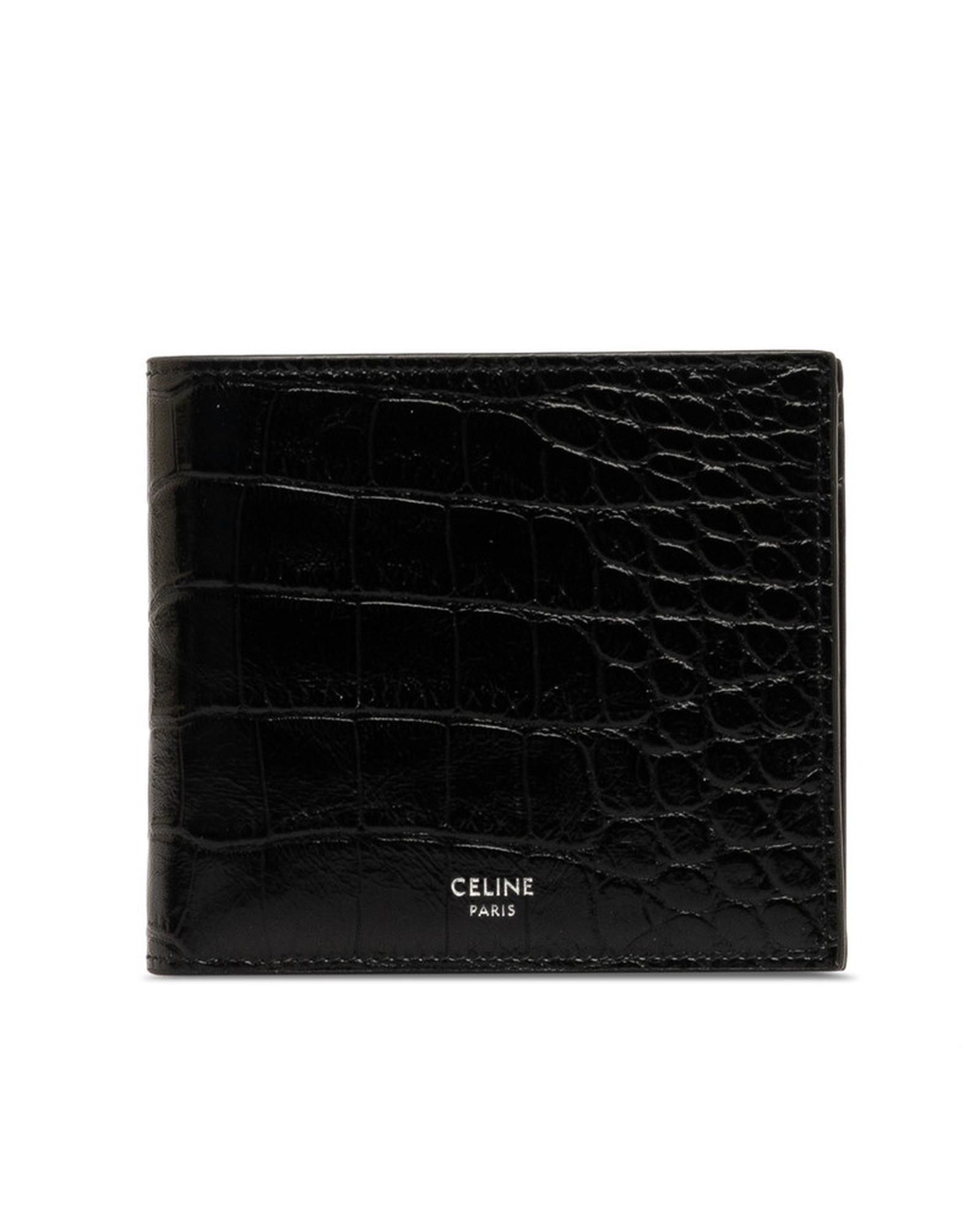 image of Celine Embossed Leather Bifold Wallet In Black, Women's