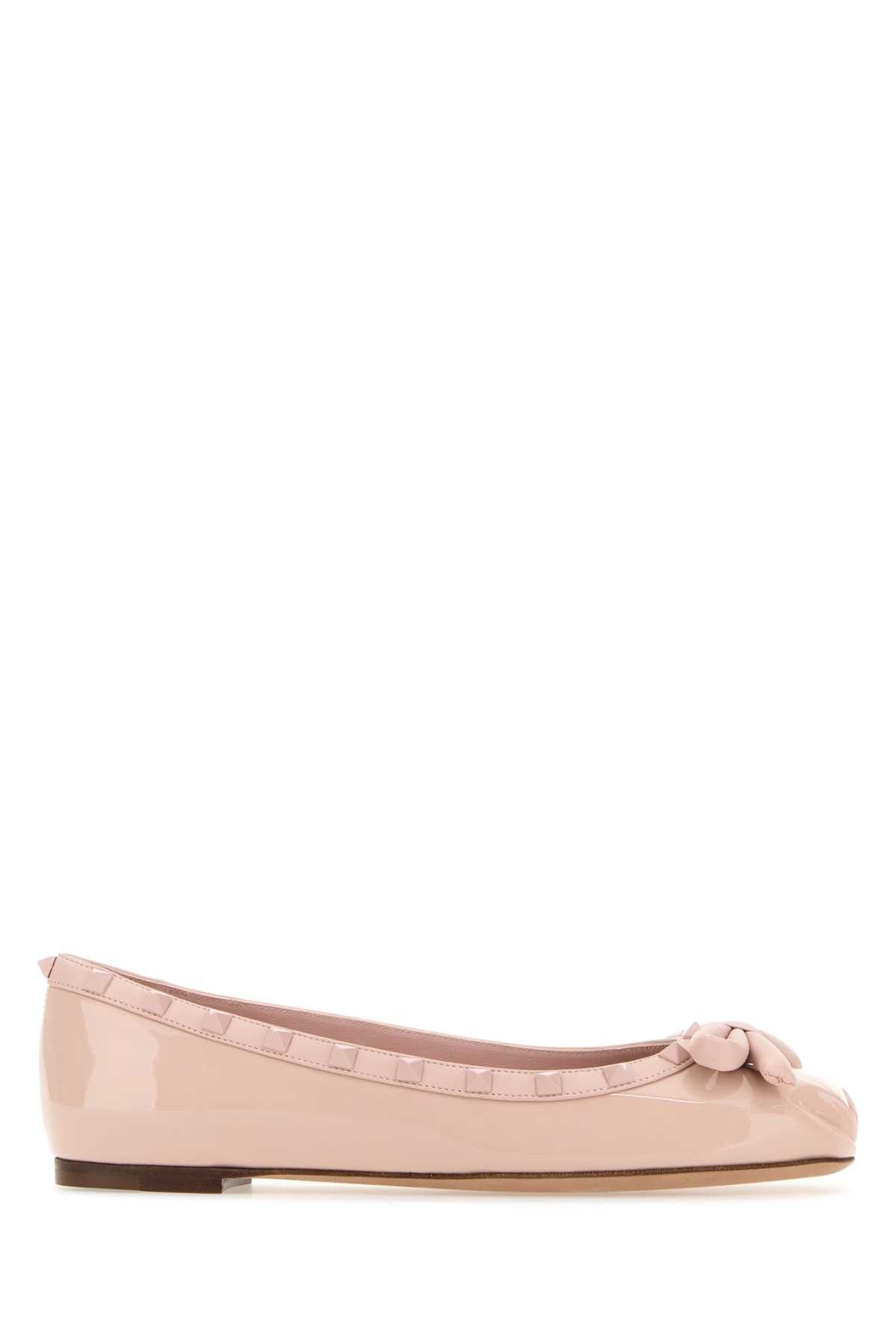 image of Valentino Garavani Pink Leather Rockstud Ballerinas Shoes, Women's (Size 8)