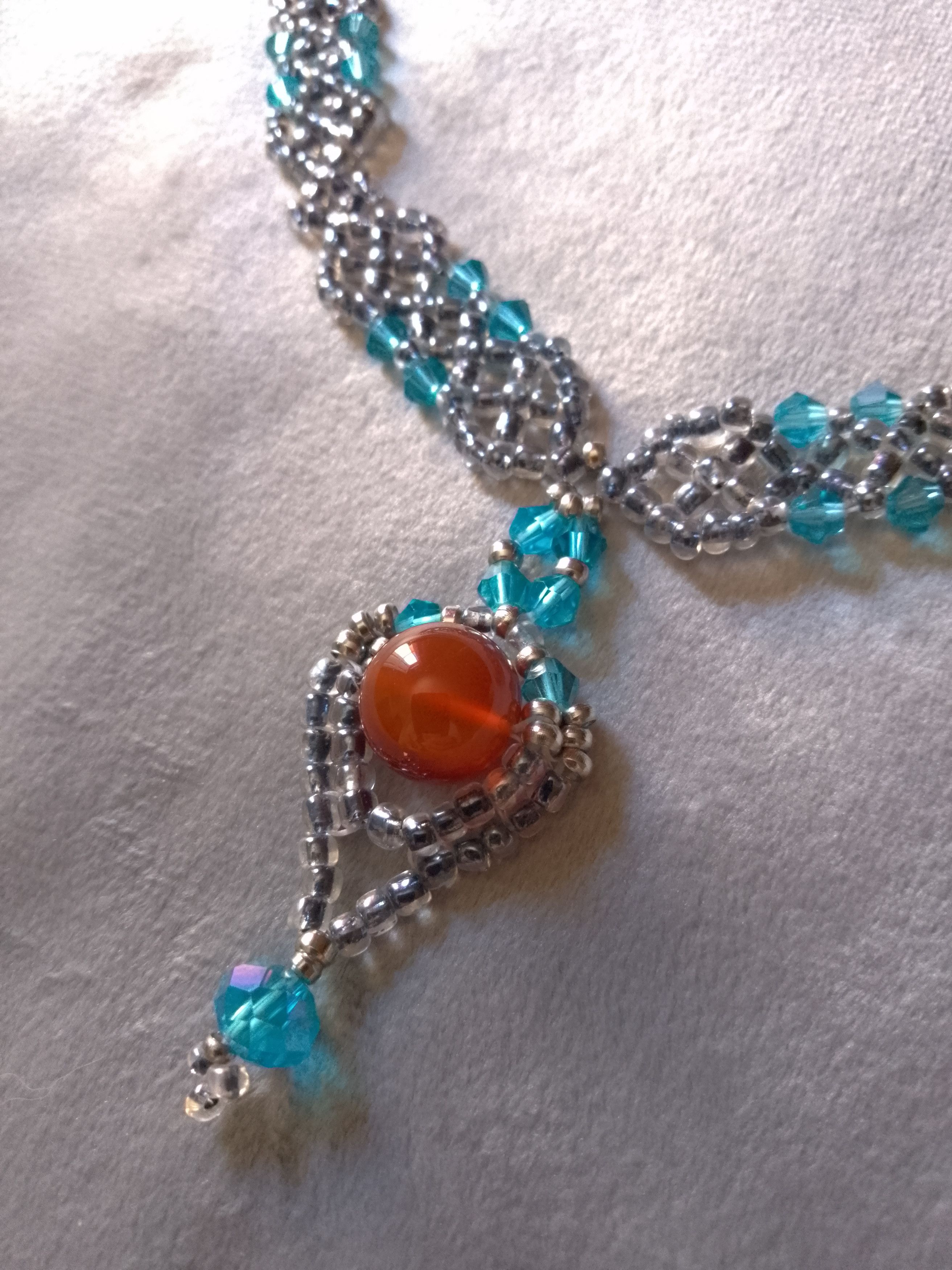 Handmade Necklace pendant red Carnelian Gemstones Blue crystal Size ONE SIZE - 3 Thumbnail