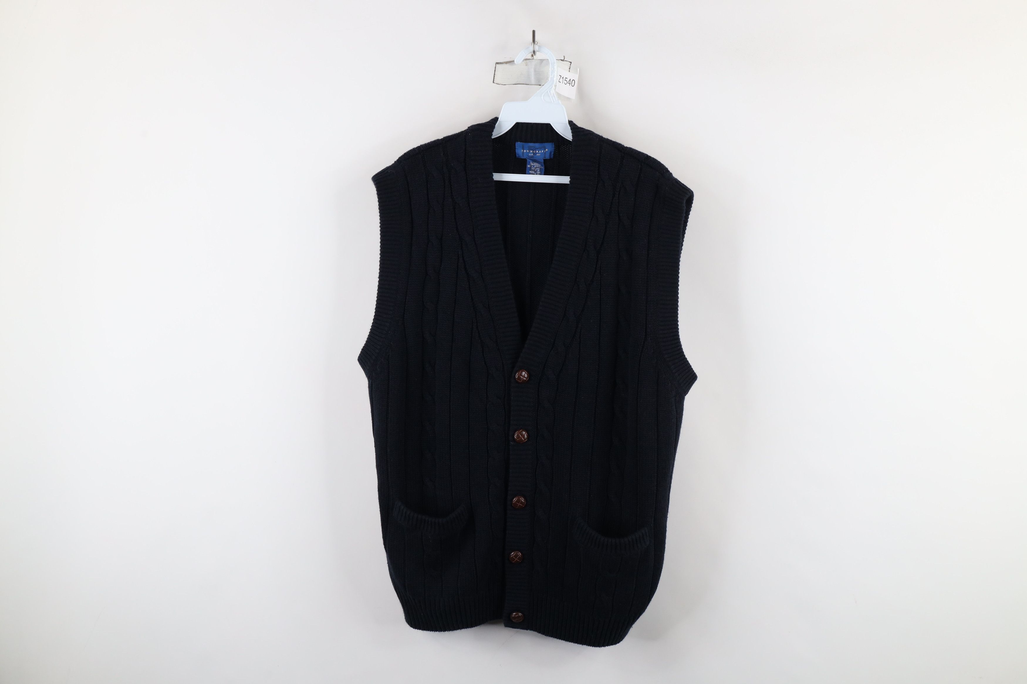 Vintage Vintage 90s Streetwear Cable Knit Cardigan Sweater Vest Blue Size US L / EU 52-54 / 3 - 1 Thumbnail