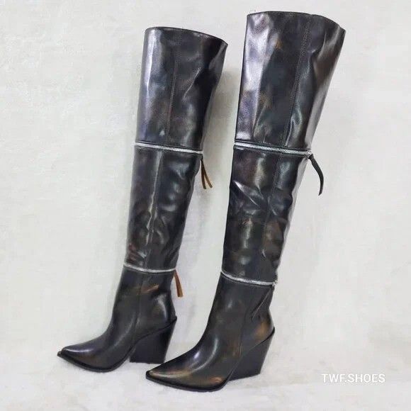 Other Alexa Western All in One Zipper Shaft Ankle Knee & Thigh Bo Size US 7.5 / IT 37.5 - 6 Thumbnail