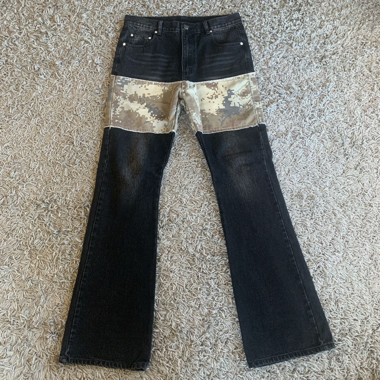 image of Avant Garde Nothing Into Something Digital Camo Hybrid Denim in Black, Men's (Size 32)