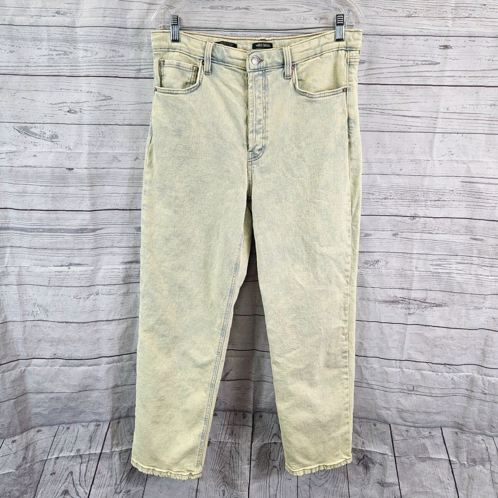 Vintage Wild Fable Womens Highest Rise 90s Straight Jeans Sz 12 Acid Over-Dye Lime Green Size 34" / US 12 / IT 48 - 2 Thumbnail