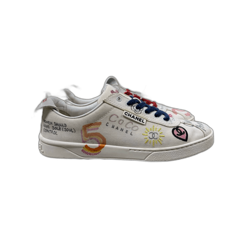Chanel CHANEL Canvas Graffiti Sneakers Size 37.5 Size US 8 / IT 38 - 1 Thumbnail