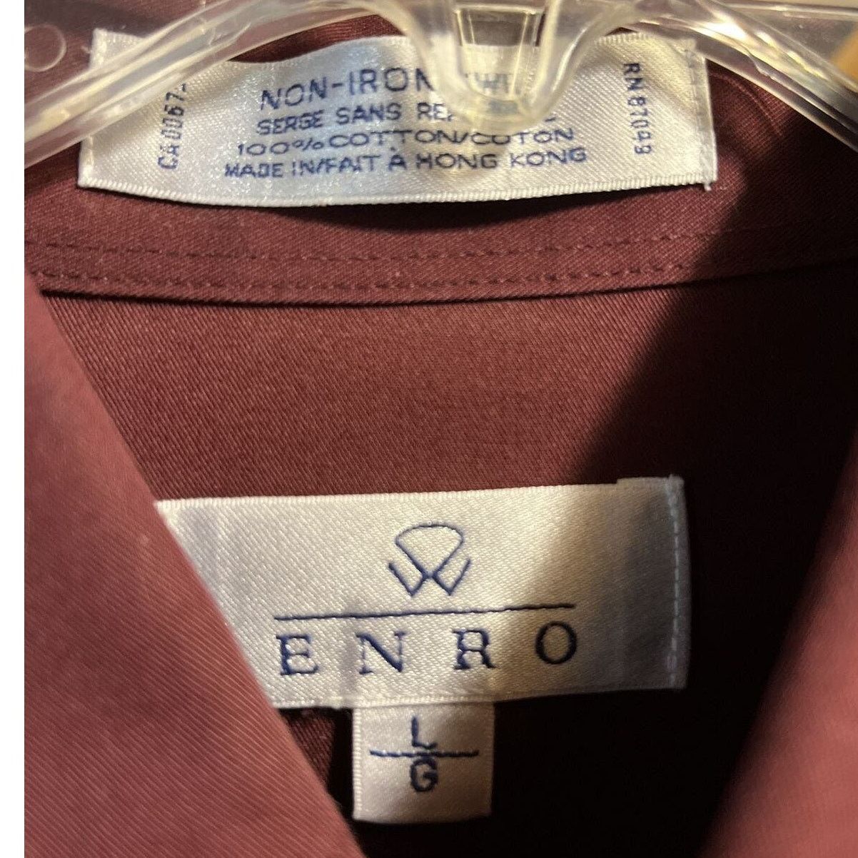 Enro ENRO Men's L Maroon LS Button Up Cotton Non-Iron Twill Shirt Size US L / EU 52-54 / 3 - 3 Thumbnail