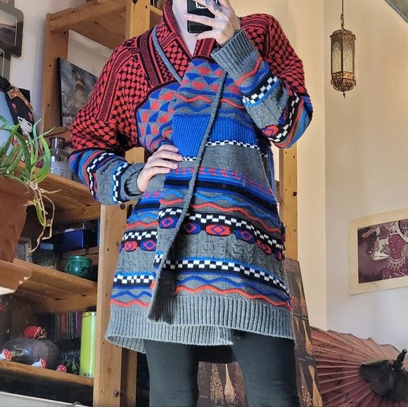 Other Anz Clothing Red Gray Blue Long Knitwear Cardigan - One Size Size ONE SIZE - 5 Thumbnail