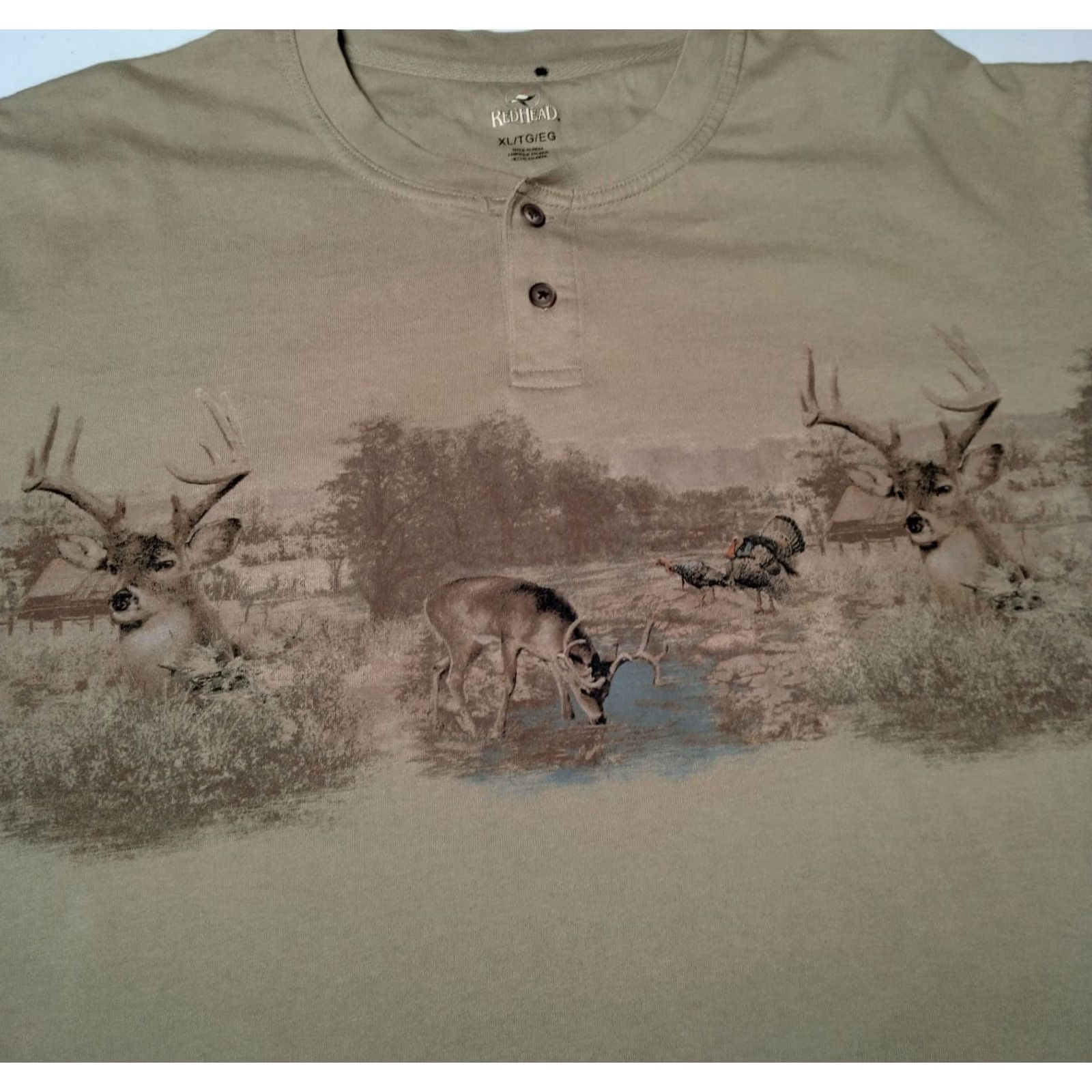 Vintage VINTAGE RedHead Henley Shirt Men XL Beige Animals Outdoors Hunting Buck Deer Turkey Campcore Size US XL / EU 56 / 4 - 2 Thumbnail