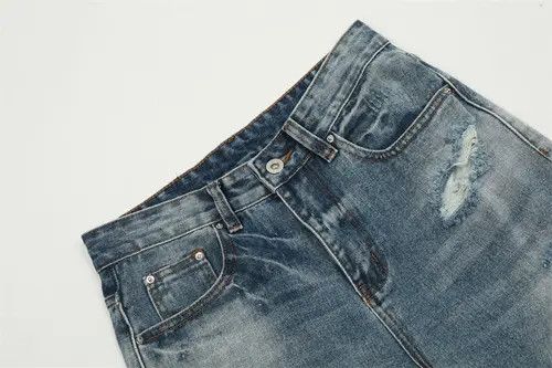 Jean Trendy punk distressed heavy washed ripped flared jeans Size US 32 / EU 48 - 4 Thumbnail