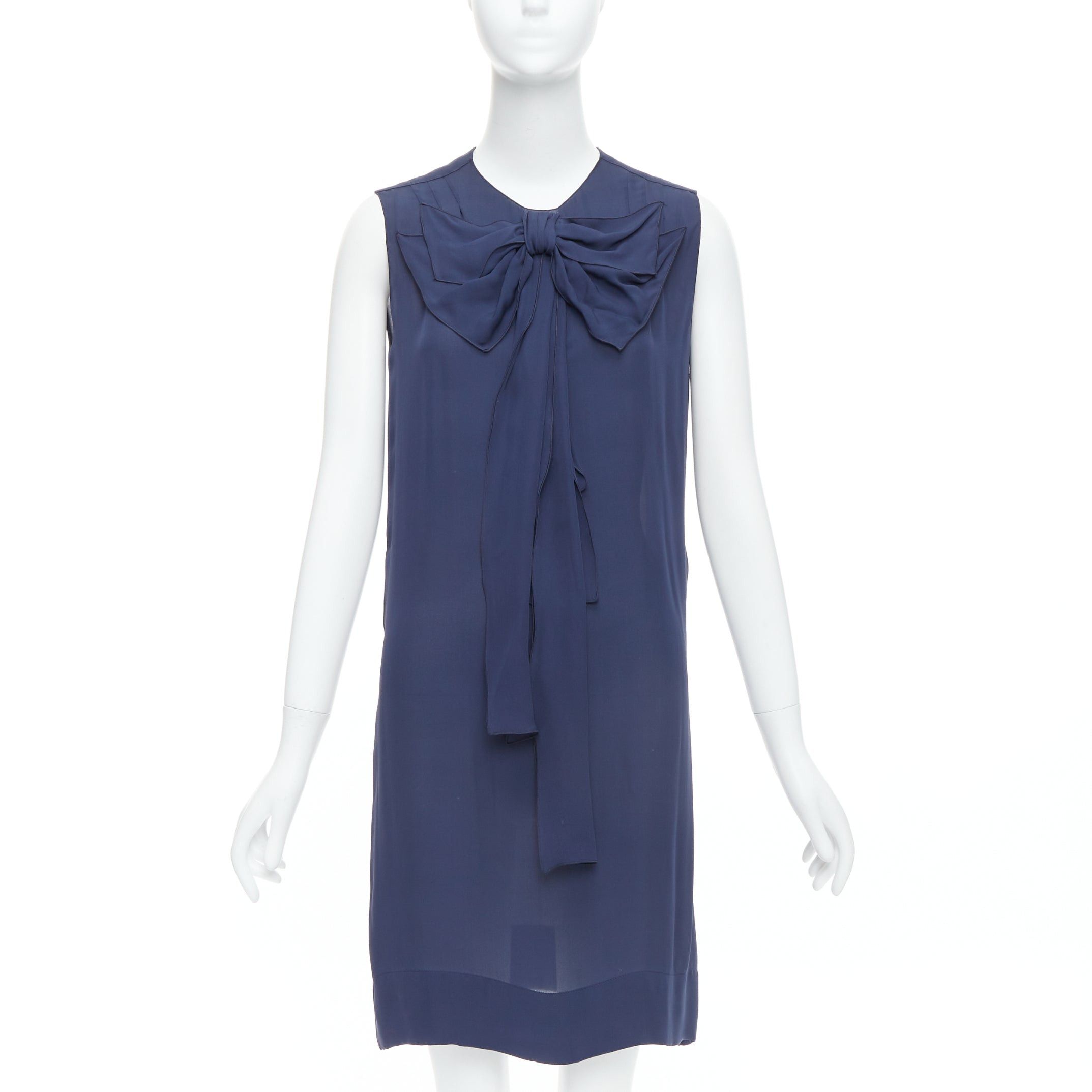 Stella McCartney STELLA MCCARTNEY 2008 navy 100% silk bow neck shift dress IT38 XS Size XS / US 0-2 / IT 36-38 - 1 Thumbnail