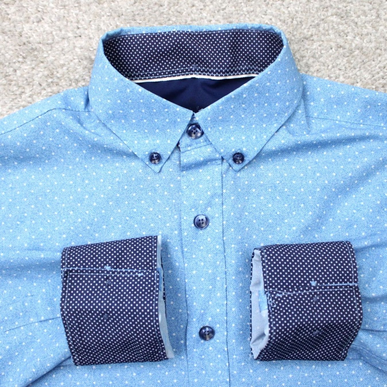 Vintage Construct Shirt Mens Small Blue Geometric Button-Up Long Sleeve 90s Vintage Style Shirt Mens Small Blue Geometric 90s Theme Shirt Size US S / EU 44-46 / 1 - 2 Thumbnail