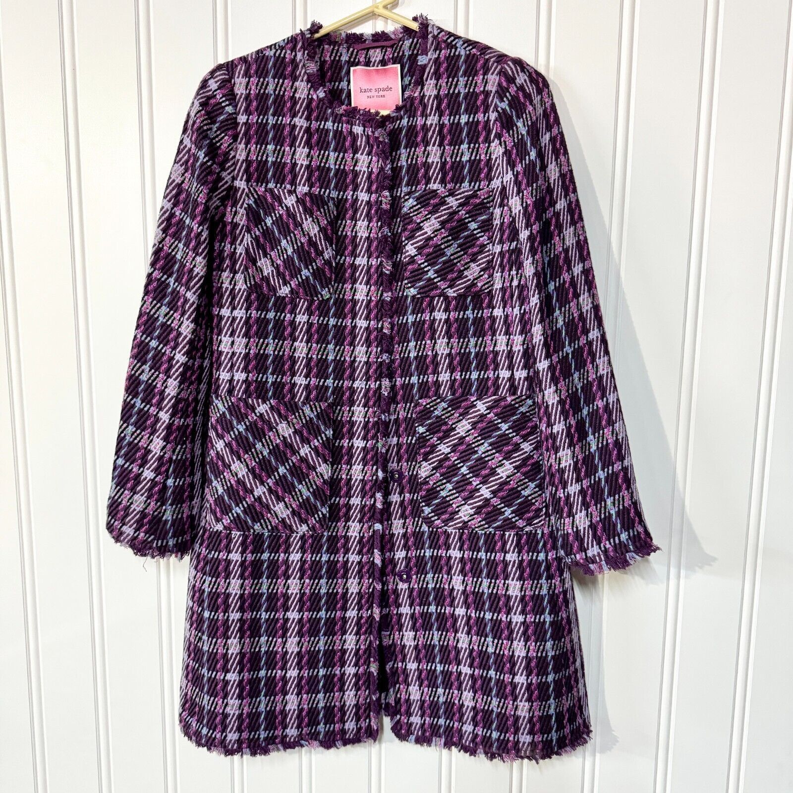 Kate Spade Kate Spade Coat Size 2 Plaid Button Down Tweed Overcoat Plum Size XS / US 0-2 / IT 36-38 - 1 Thumbnail