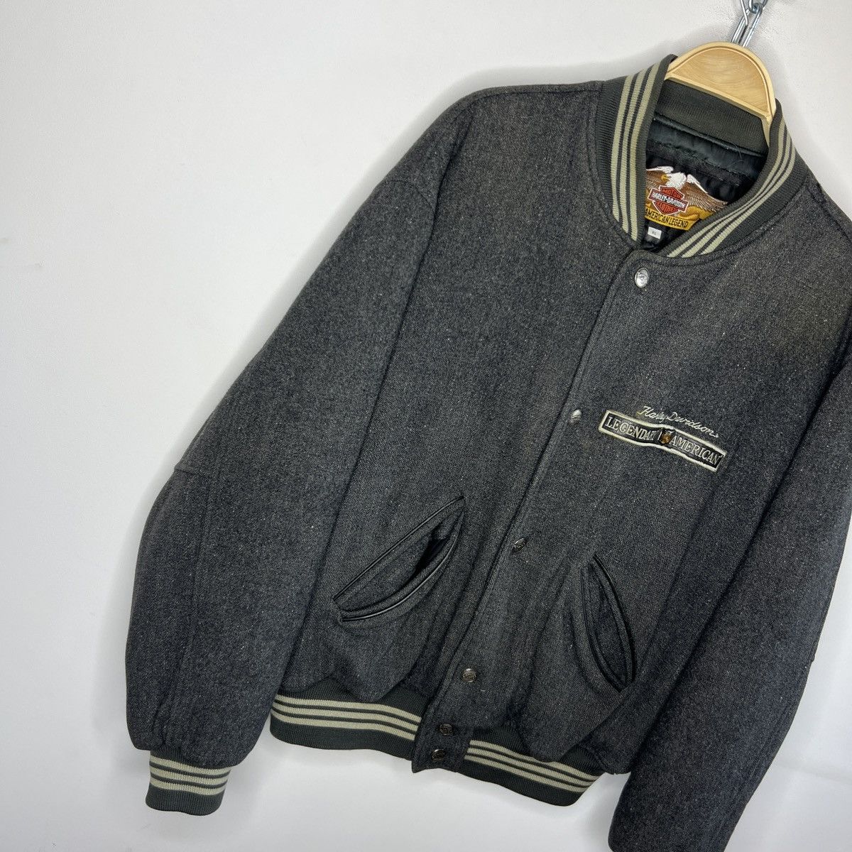 Harley Davidson × Vintage Vintage Harley Davidson Flight Bomber Wool Jacket 90s USA Size US XL / EU 56 / 4 - 3 Thumbnail