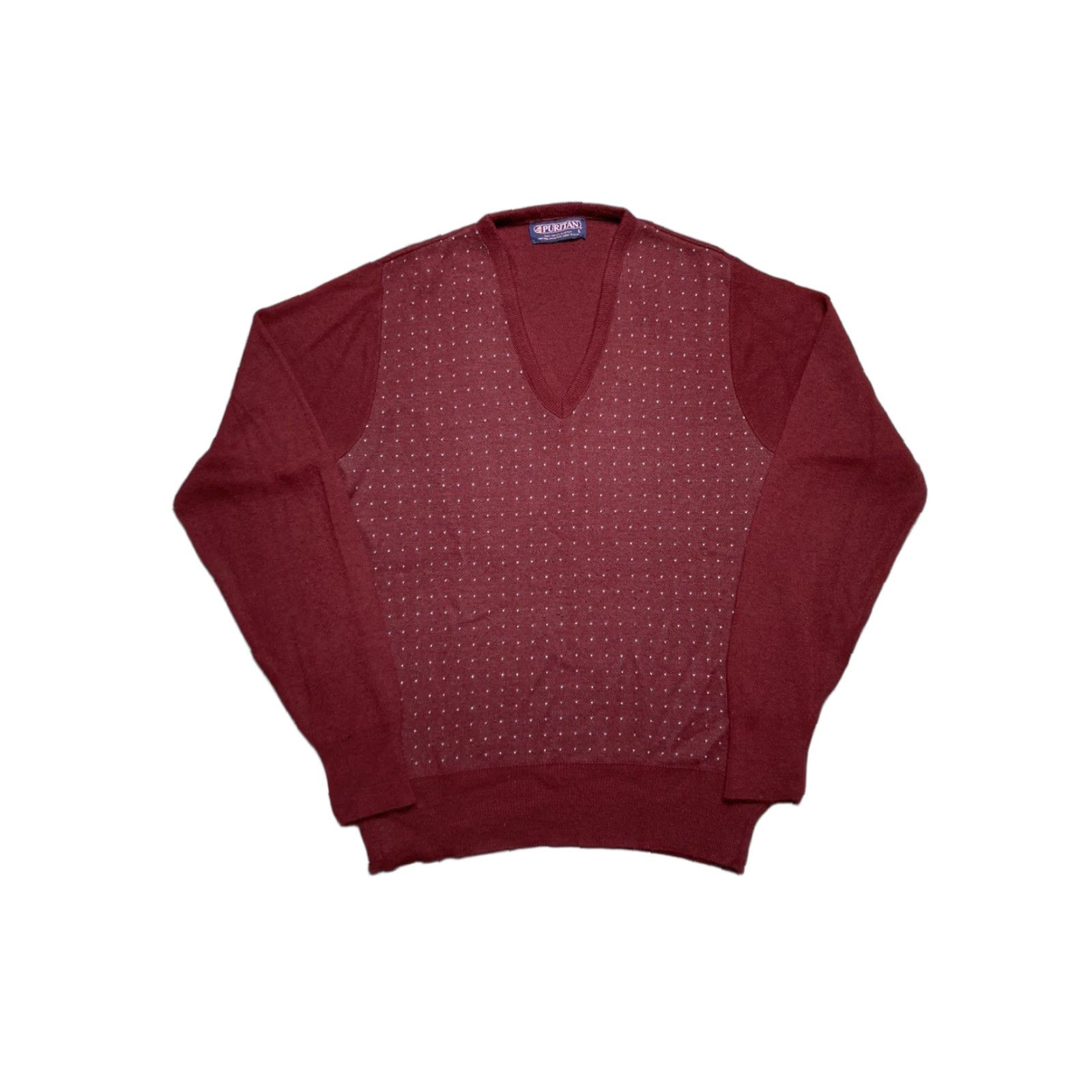 Vintage VINTAGE Puritan cardigan sweater Orlon acrylic burgundy maroon dots large Cardigan Men L Red 1970s Size US L / EU 52-54 / 3 - 1 Thumbnail