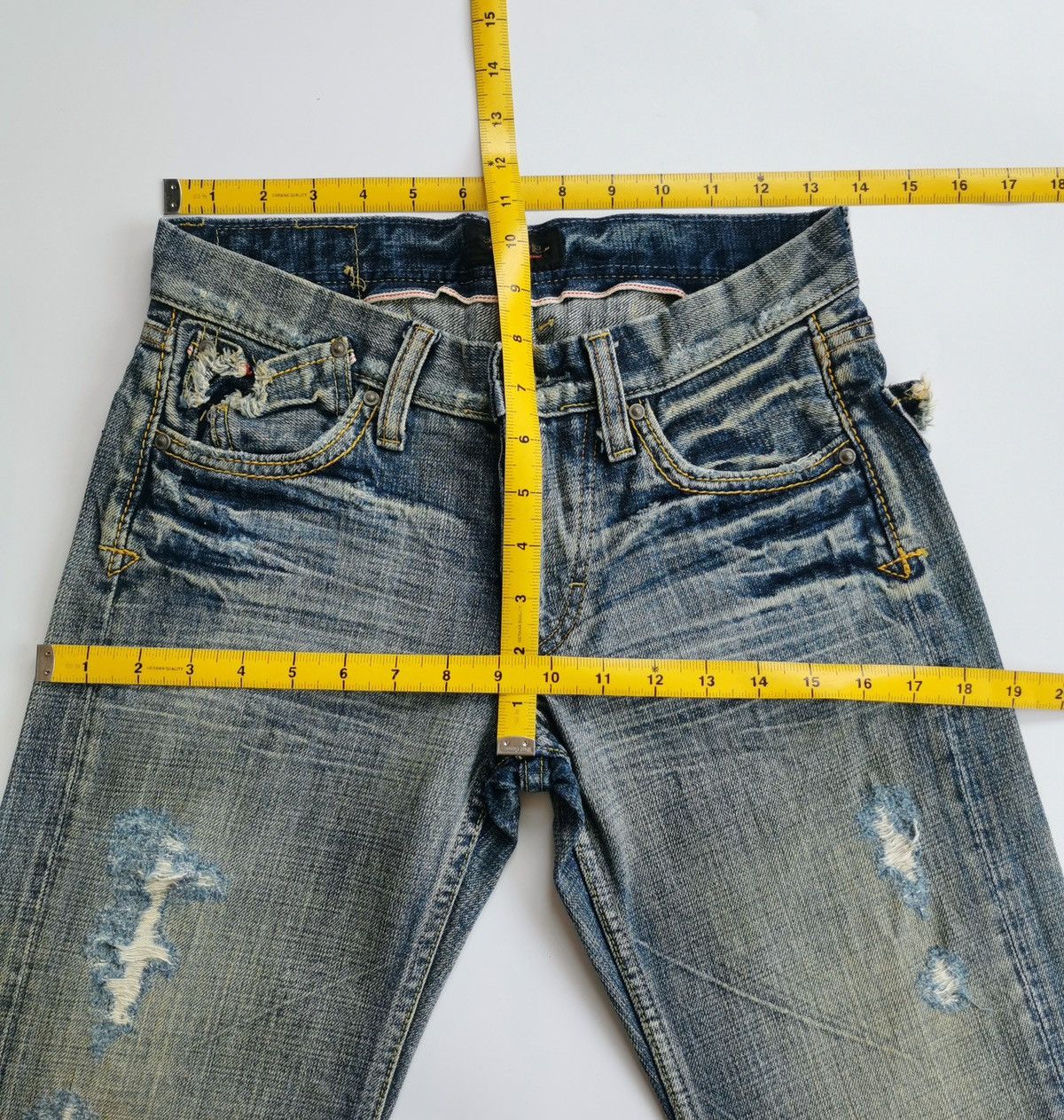 Vintage Sweet Camel Selvedge Trim Mud Distressed Jeans Size 27" / US 4 / IT 40 - 9 Thumbnail