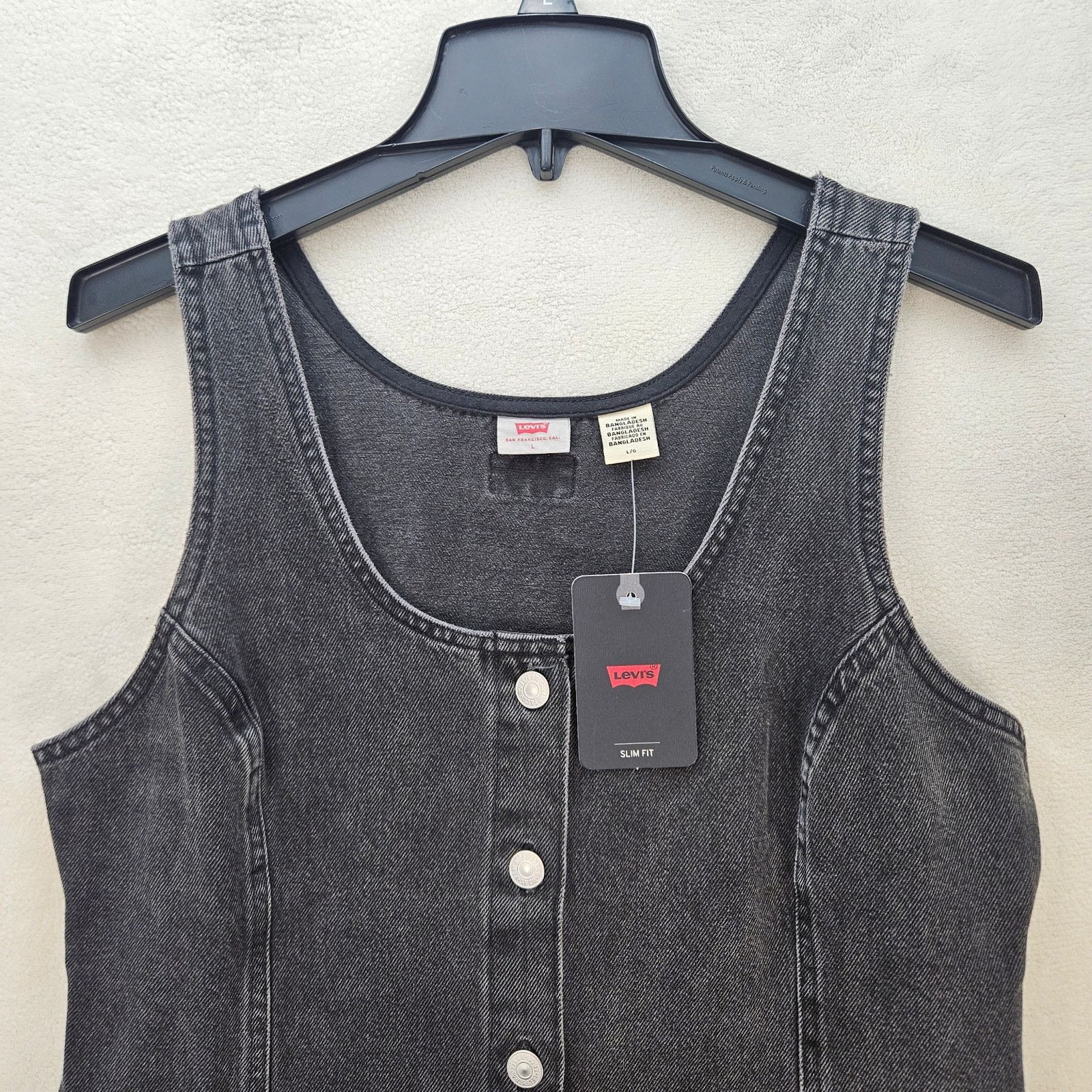 Levi's LEVI'S WOMEN'S LARGE TULI DENIM MINI DRESS BLACK WASH NWT Size L / US 10 / IT 46 - 2 Thumbnail
