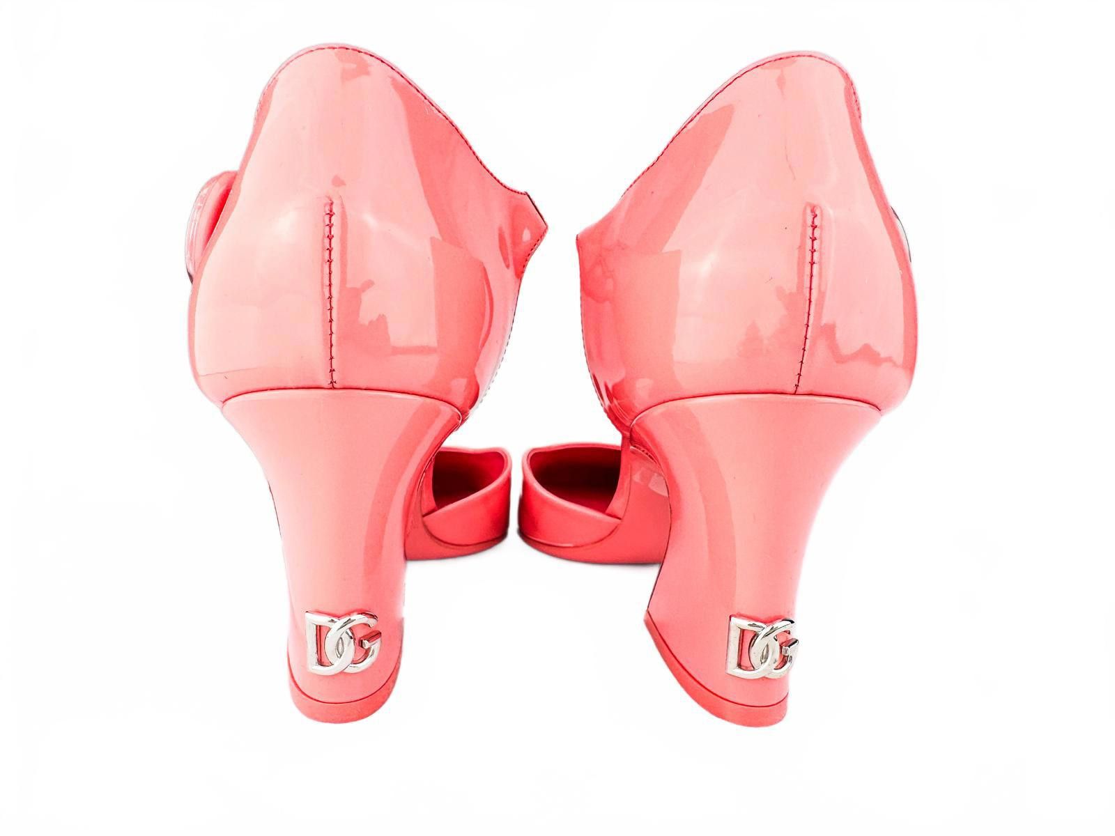 Patent Leather Ankle-Strap Pumps Peach Logo Heel 39.5 EU NWT