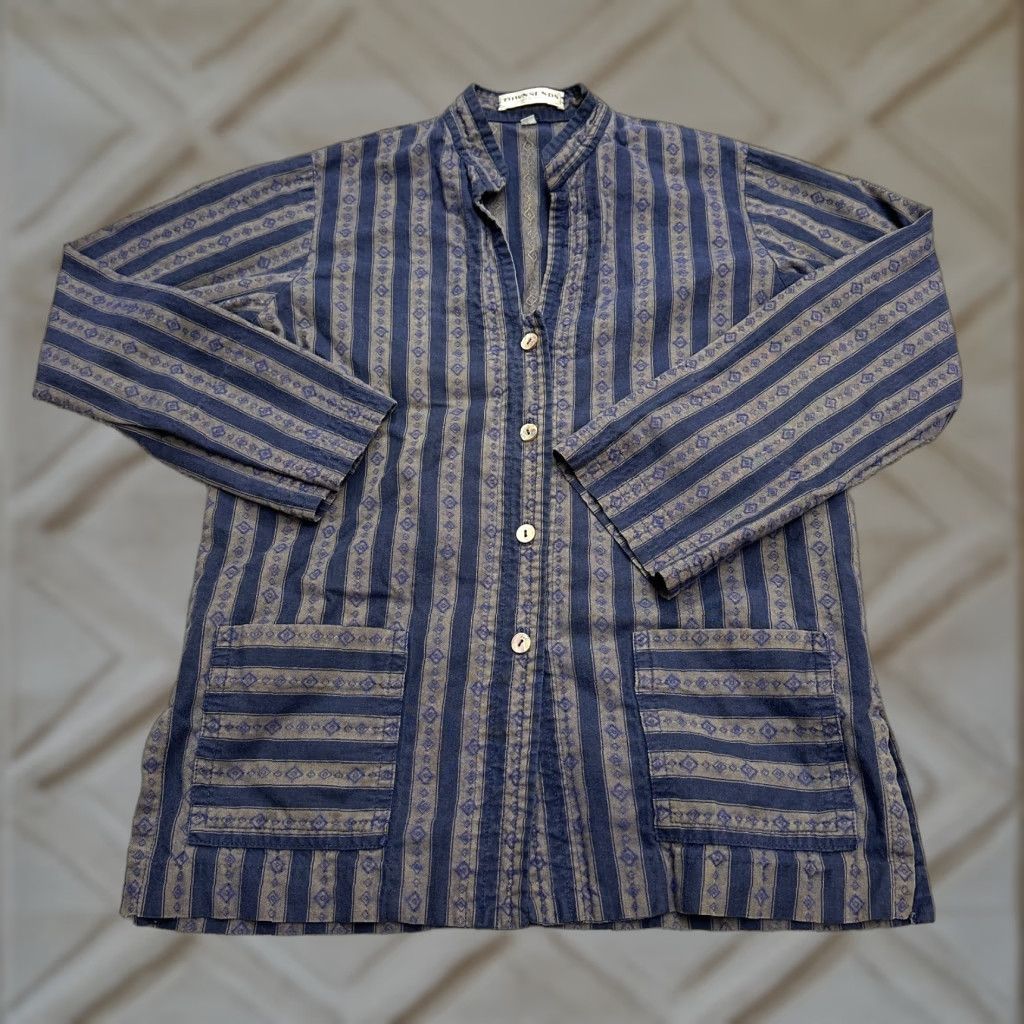 Vintage VINTAGE Townsend Button-Up Shirt Kimono Womens Small Blue Brown Striped Casual Size S / US 4 / IT 40 - 1 Thumbnail