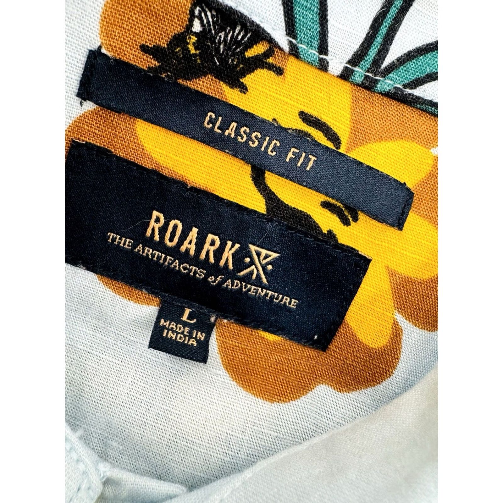 Roark ROARK LINEN Sunflower Bumble Bee Floral Print Mens L Shirt Button-Up Short Sleeve Blue N Size US L / EU 52-54 / 3 - 6 Thumbnail