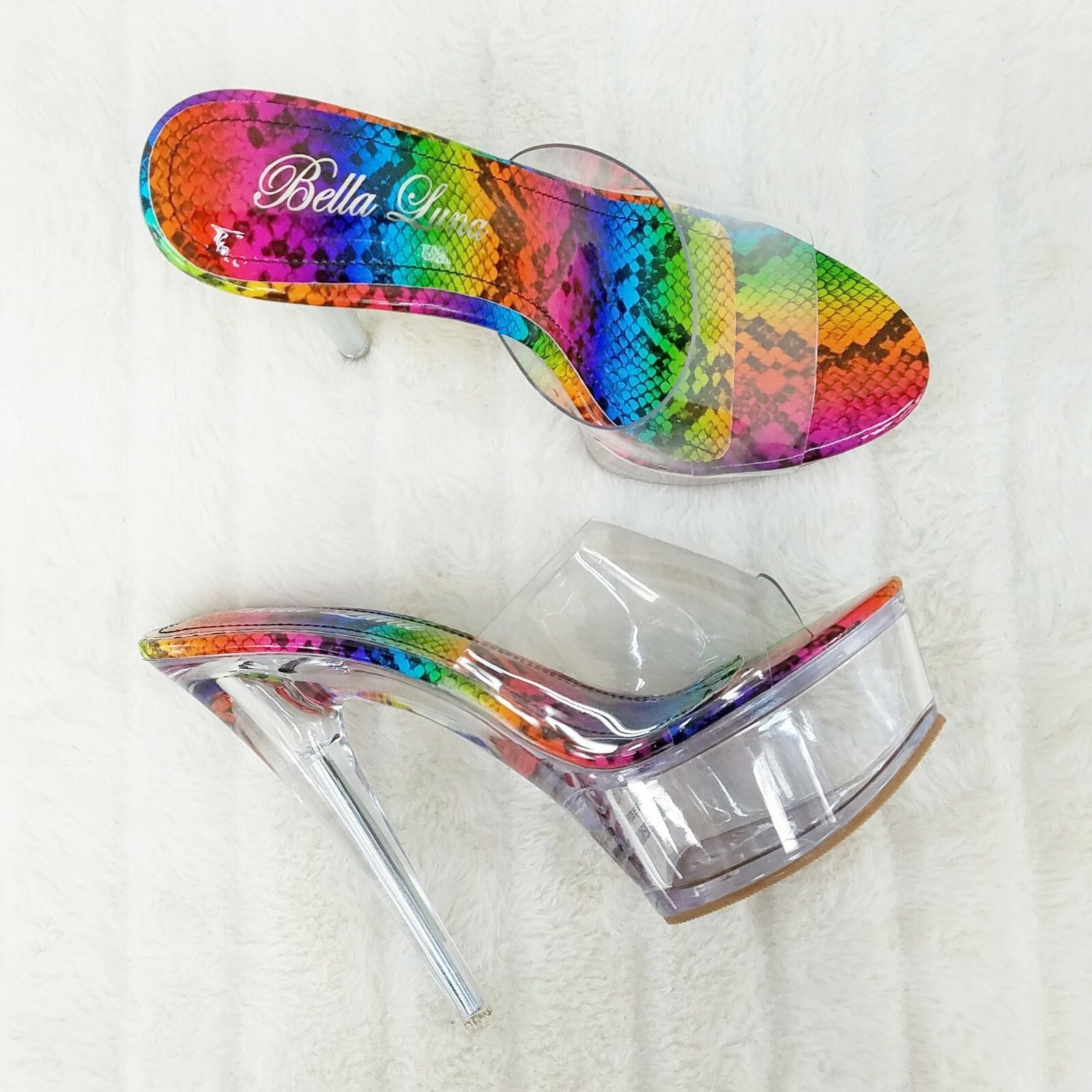 Other Cloud Clear Platform 6" High Heels Rainbow Snake Foot-bed Sl Size US 11 / IT 41 - 5 Thumbnail