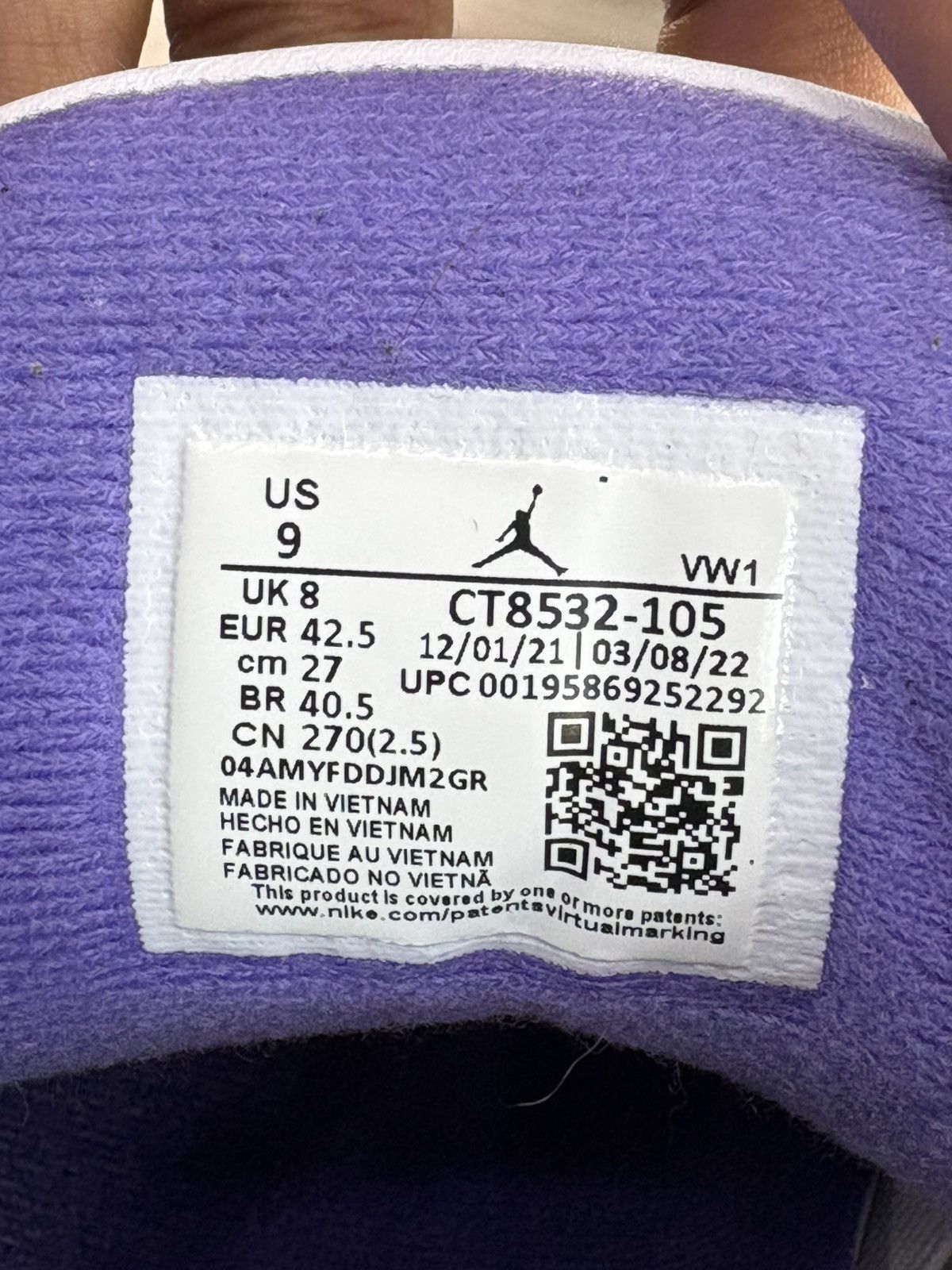 Jordan Brand Air Jordan 3 “Dark Iris” **PRE-OWNED** REP. BOX Size US 9 / EU 42 - 7 Thumbnail