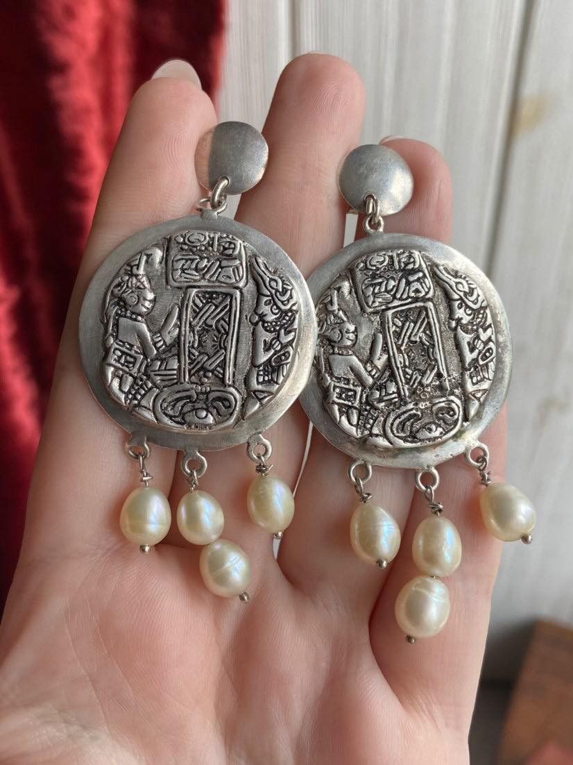 Vintage Sterling Silver 800 Earrings Mother of Pearl 27g