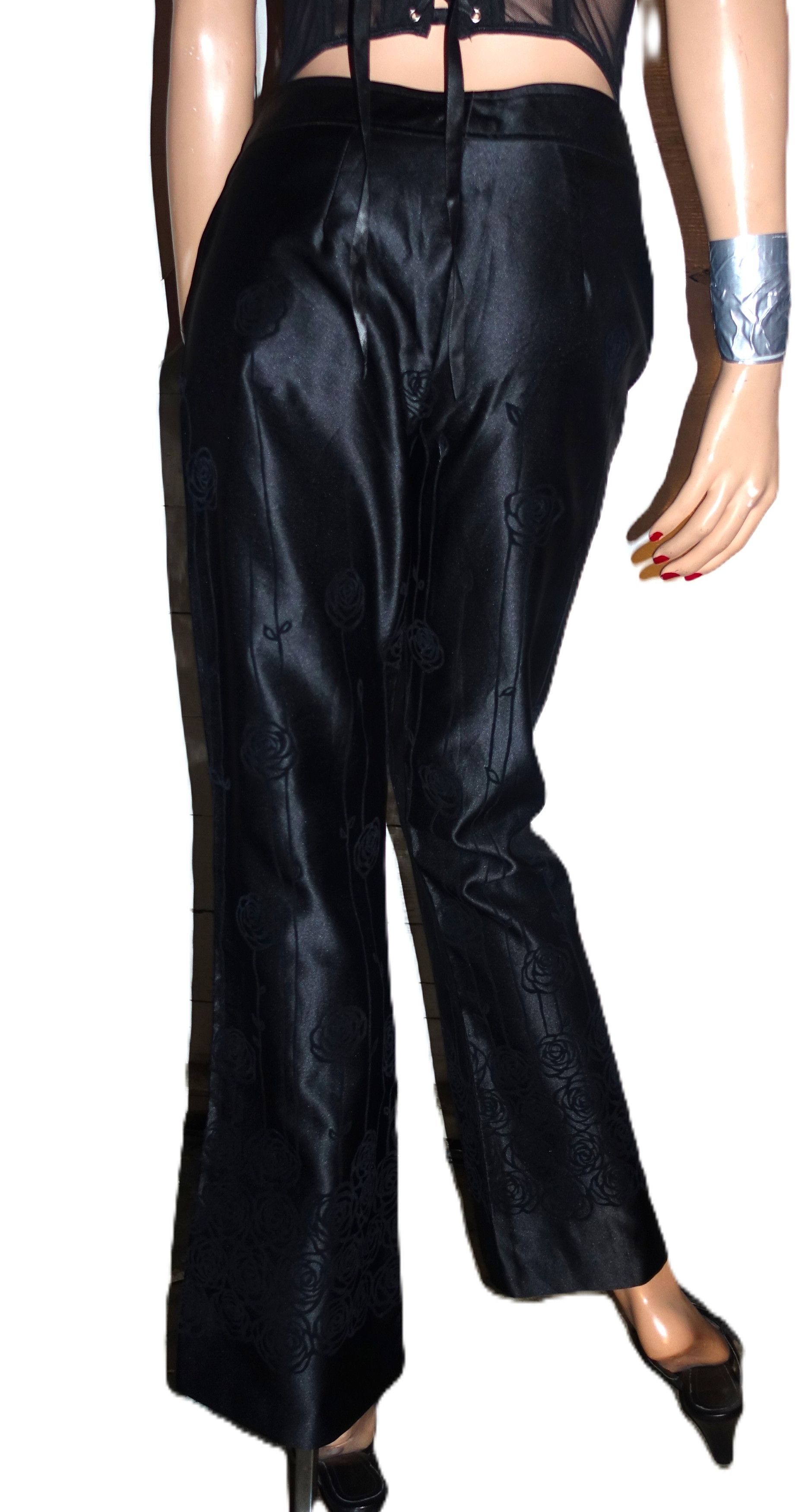 Vintage F.l. Malik Black Shiny Rose Pants 4 Size 28" / US 6 / IT 42 - 5 Thumbnail