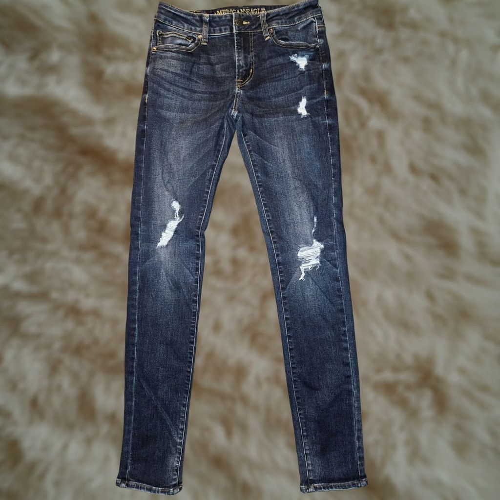 American Eagle Outfitters American Eagle Outfitters Jeans Men's 30x34 Skinny Blue Distressed Slim Low Rise Stretch Pockets Logo Button Zipper Denim N/A Size US 30 / EU 46 - 1 Thumbnail
