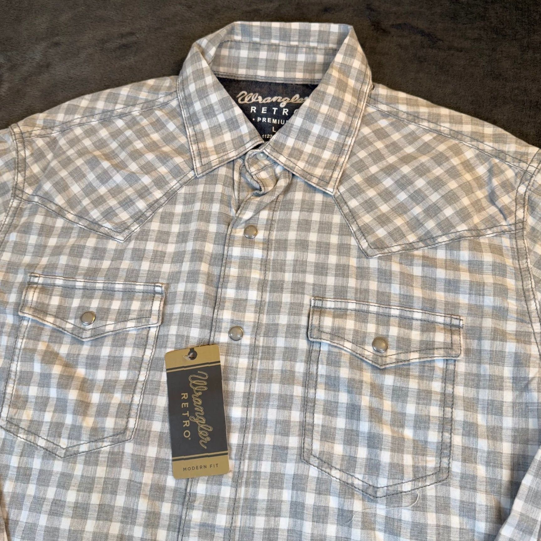 Wrangler VINTAGE Wrangler Retro Premium Grey White Gingham Western Pearl Snap Shirt Men Large NWT Size US L / EU 52-54 / 3 - 2 Thumbnail