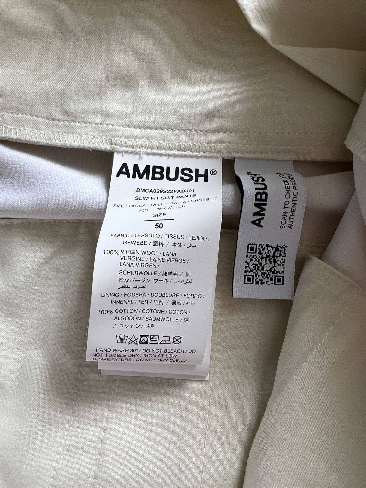 Ambush Design $1K ivory wool trousers/pants, IT50/US34, made in Italy Size US 34 / EU 50 - 14 Thumbnail
