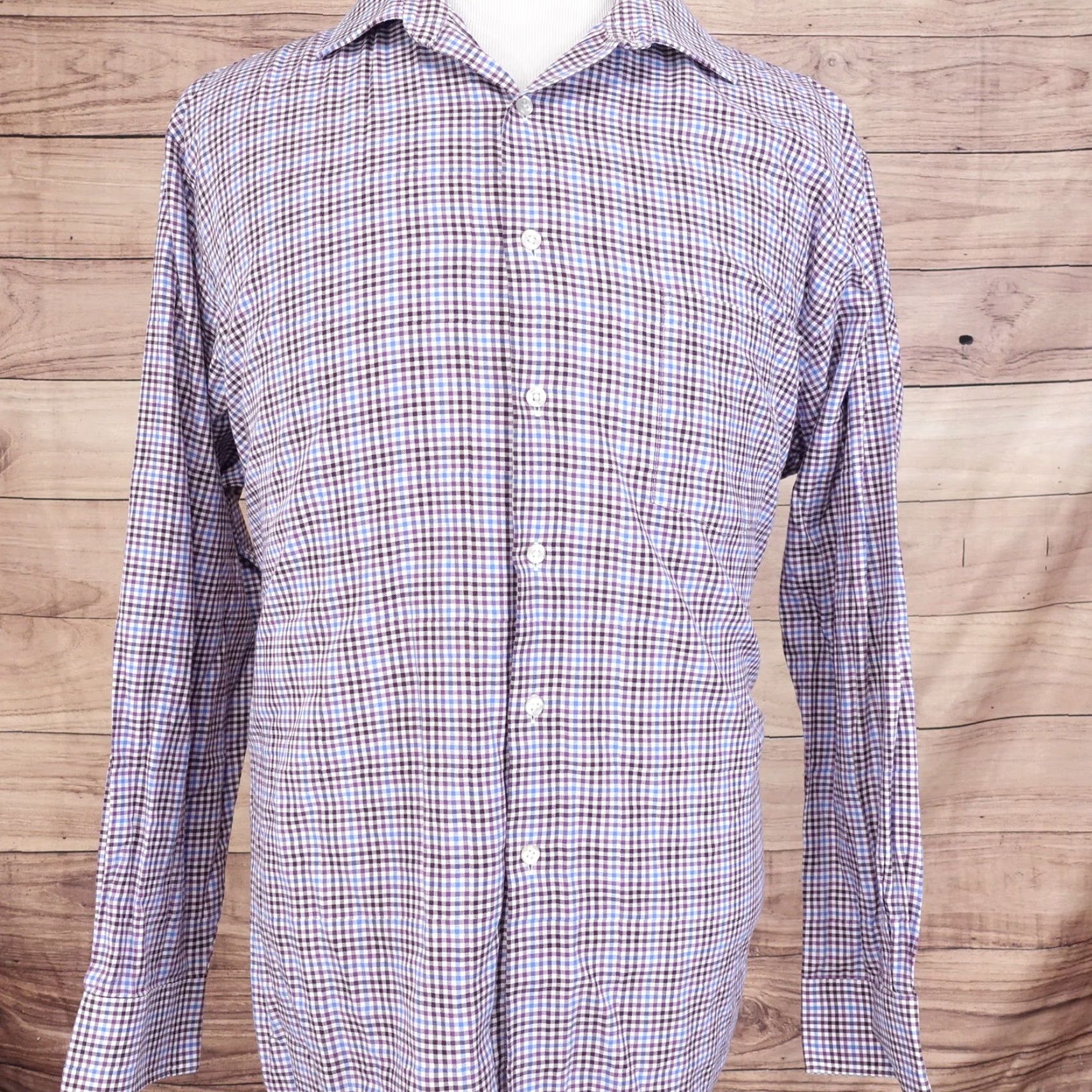 Van Heusen Vintage Van Heusen Dress Shirt Gingham Check Long Sleeve Business Casual Mens 18 Size 48R - 3 Thumbnail