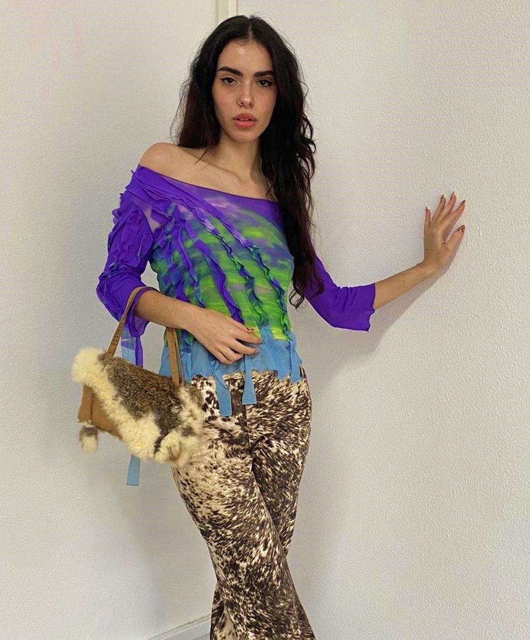 Roberto Cavalli sunset fantasy fringe mesh transparent Top