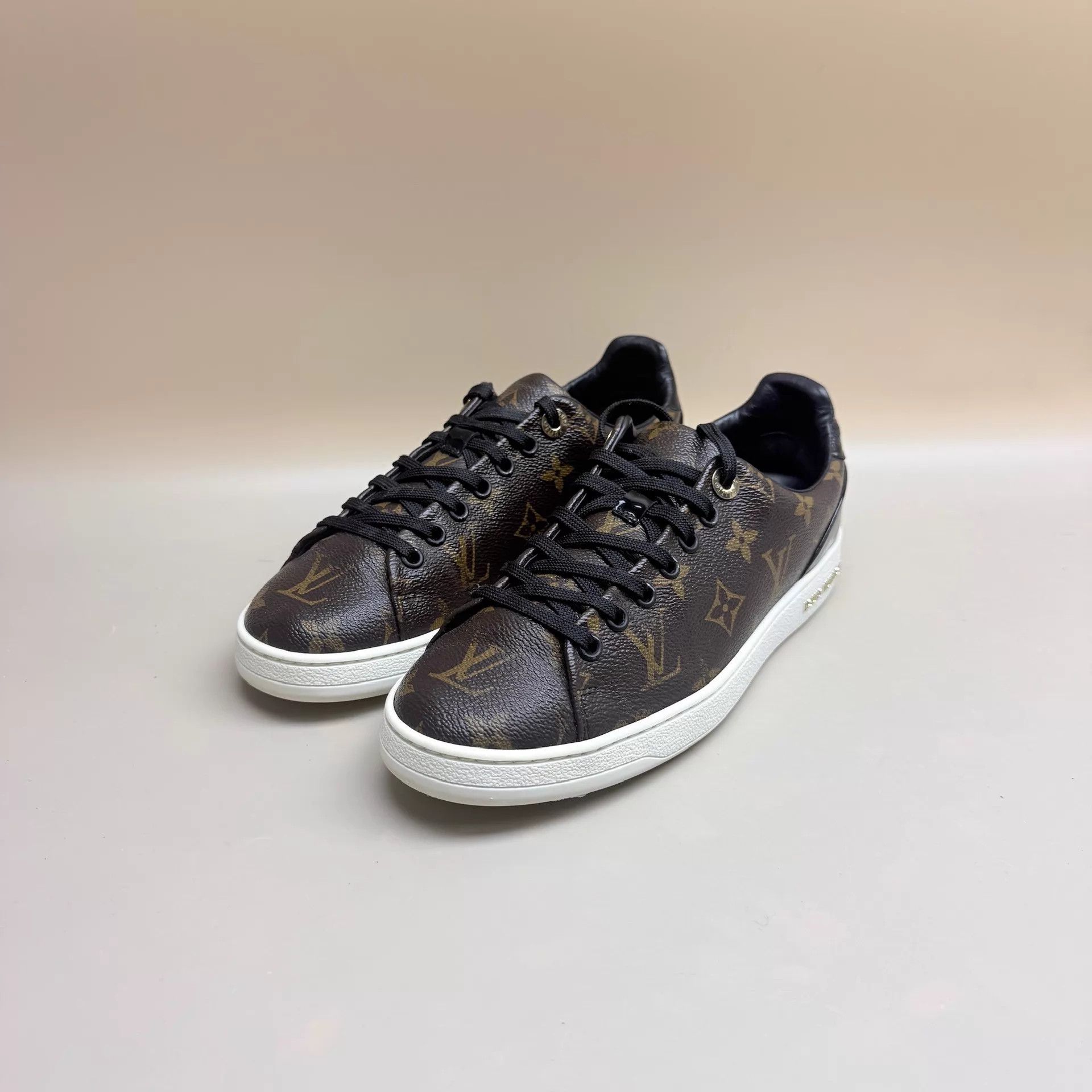 Louis Vuitton LV Monogram Black Brown Laced Sneaker 37.5 95 New Size US 7 / IT 37 - 1 Thumbnail