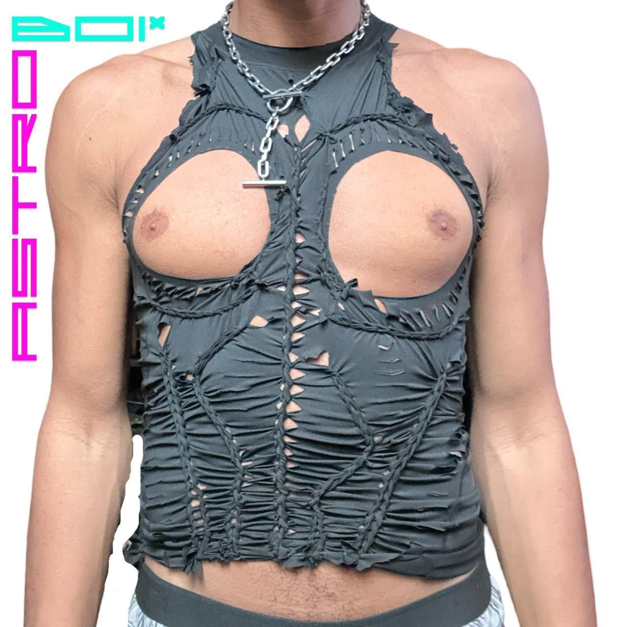 Designer ASTROBOI* BRAIDED 'HIGH BEAMS' LYCRA RAVE TANK TOP - Large Size US L / EU 52-54 / 3 - 2 Thumbnail