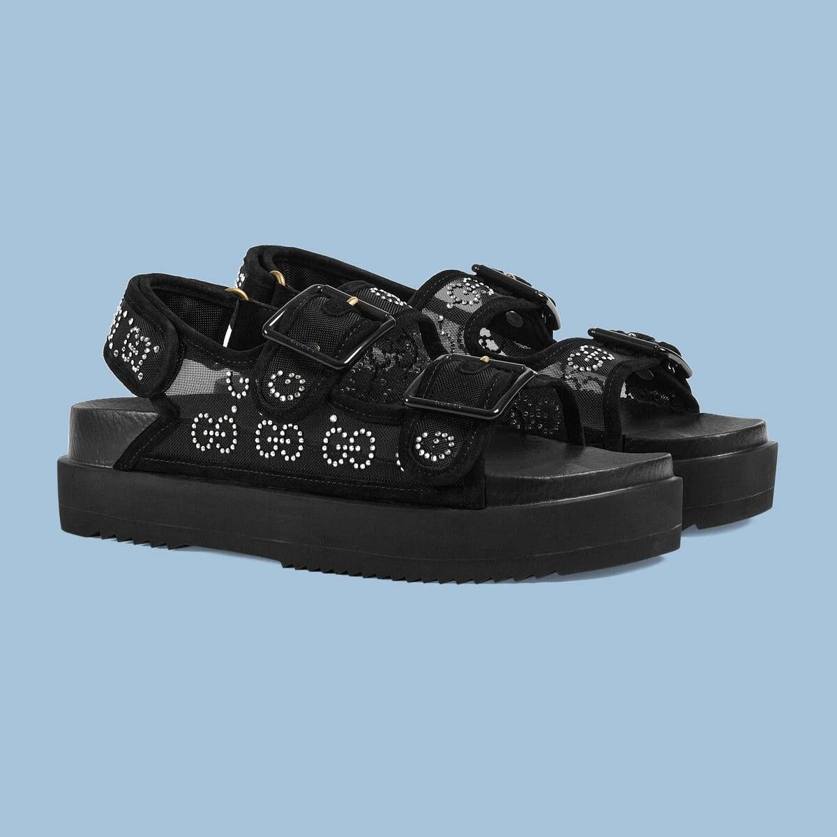 Gucci o1s1wg110425 Women's GG Sandals With Crystals in Black Size US 12 / IT 42 - 3 Thumbnail