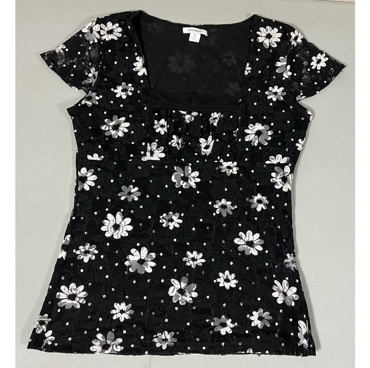 Dress the Population Black Polka Dot Daisy Floral Lace Top Shirt Blouse Size S 🤍🖤 Size S / US 4 / IT 40 - 1 Thumbnail