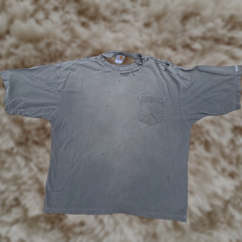 VINTAGE Carhartt Mens Thrashed Faded Distressed Short Sleeve Pocket T Shirt Large Green - 80s 90s Retro Grunge Pockets Logo Mens T-Shirt