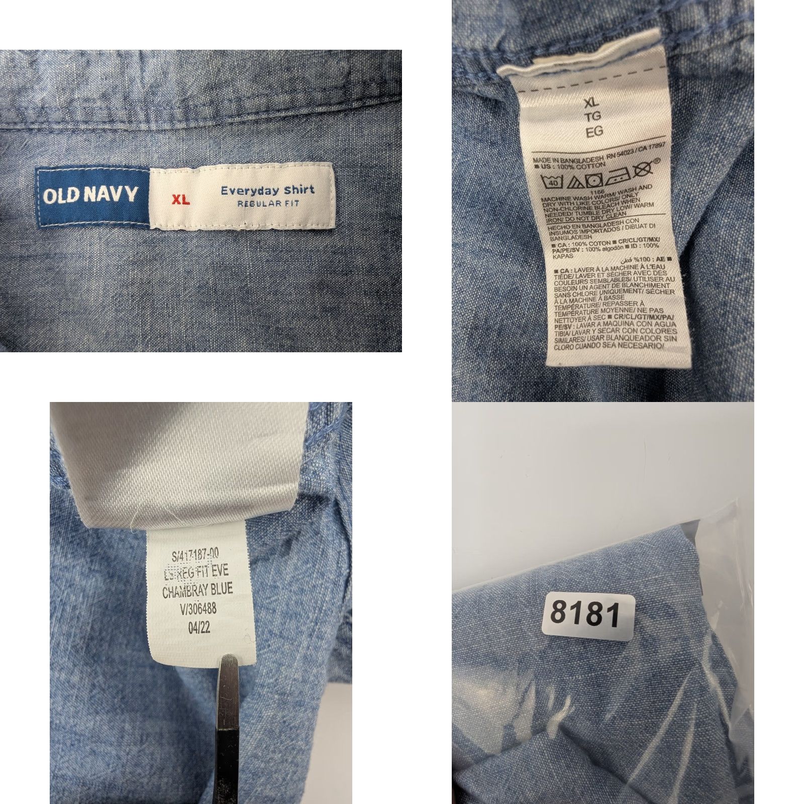Old Navy Old Navy Shirt Men's XL Blue Chambray Button-Front Cotton Regular Fit Size US XL / EU 56 / 4 - 8 Thumbnail