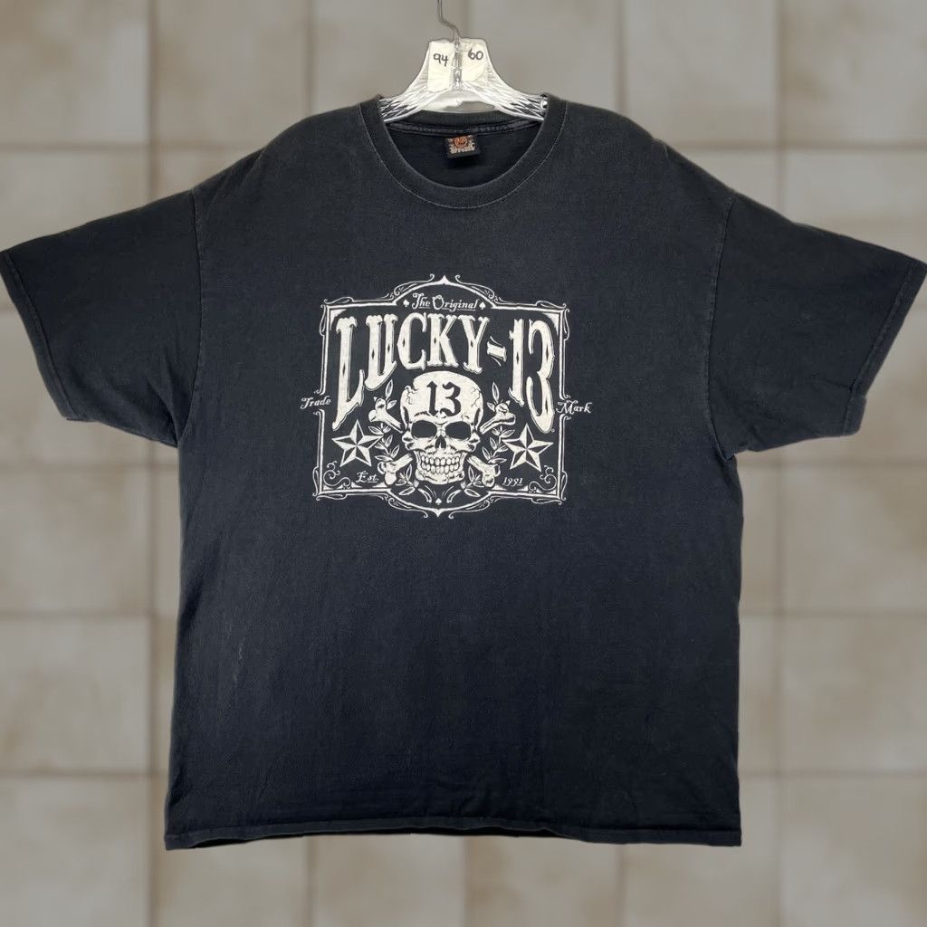 Vintage VINTAGE Lucky 13 T-Shirt Mens Oversized Black Cotton Crew Neck Short Sleeve Skull Logo Graphic Print 90s Biker Rock Punk Retro 2000s Size US L / EU 52-54 / 3 - 1 Thumbnail