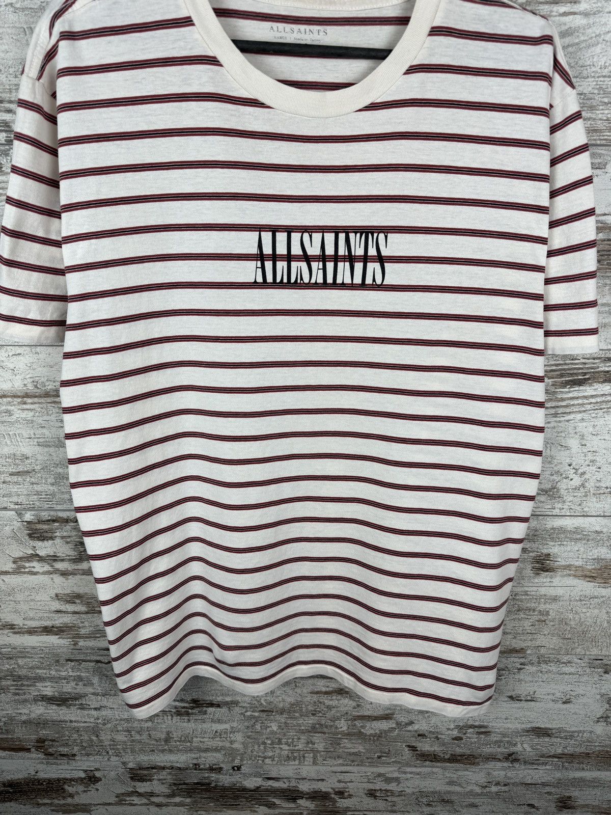 Allsaints × Japanese Brand Mens AllSaints T-shirt big logo stripes center logo tee Size US L / EU 52-54 / 3 - 4 Thumbnail