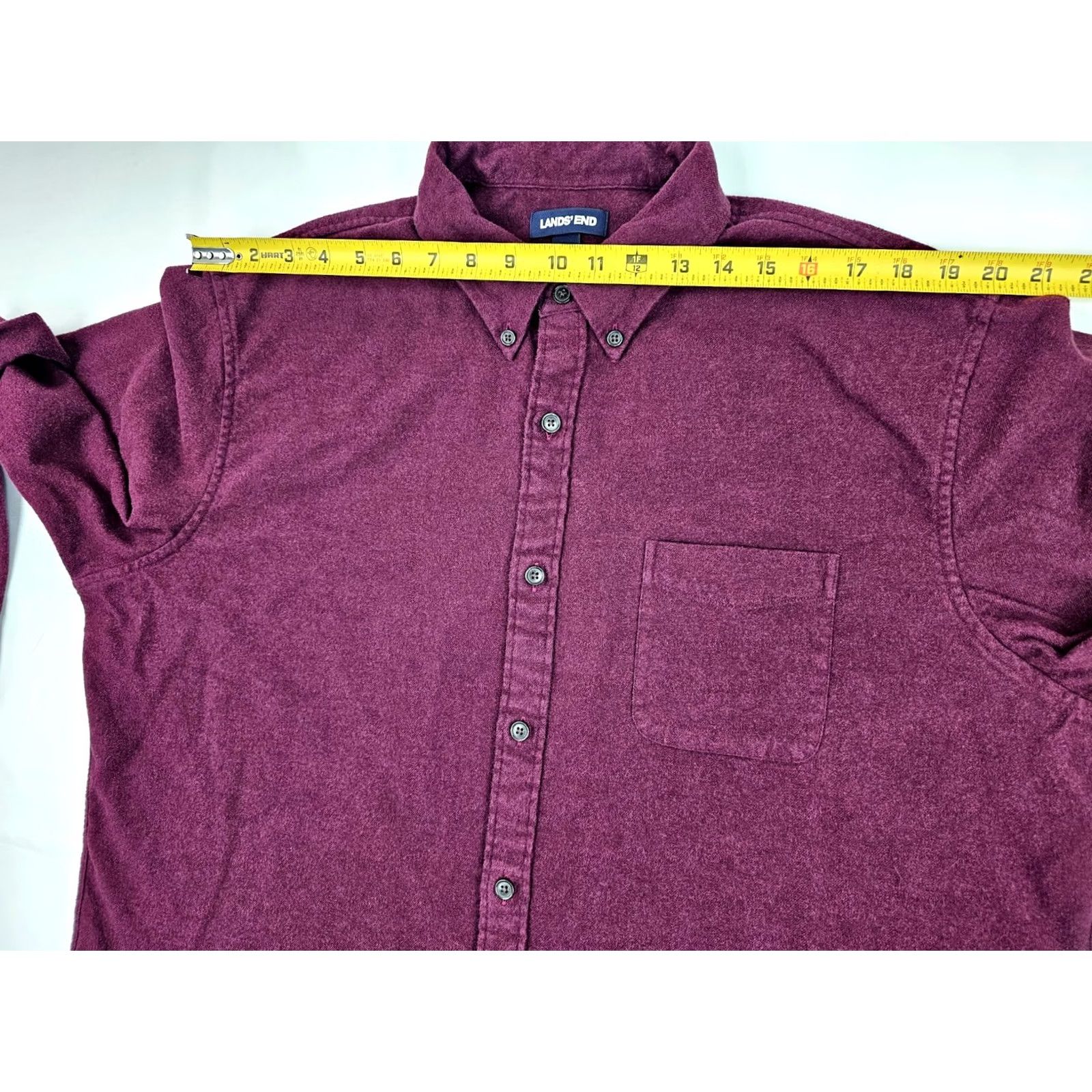 Lands' End Lands End Chamois Shirt Men XL 17-17.5 Flannel Burgundy Maroon Traditional Fit Size US XL / EU 56 / 4 - 7 Thumbnail