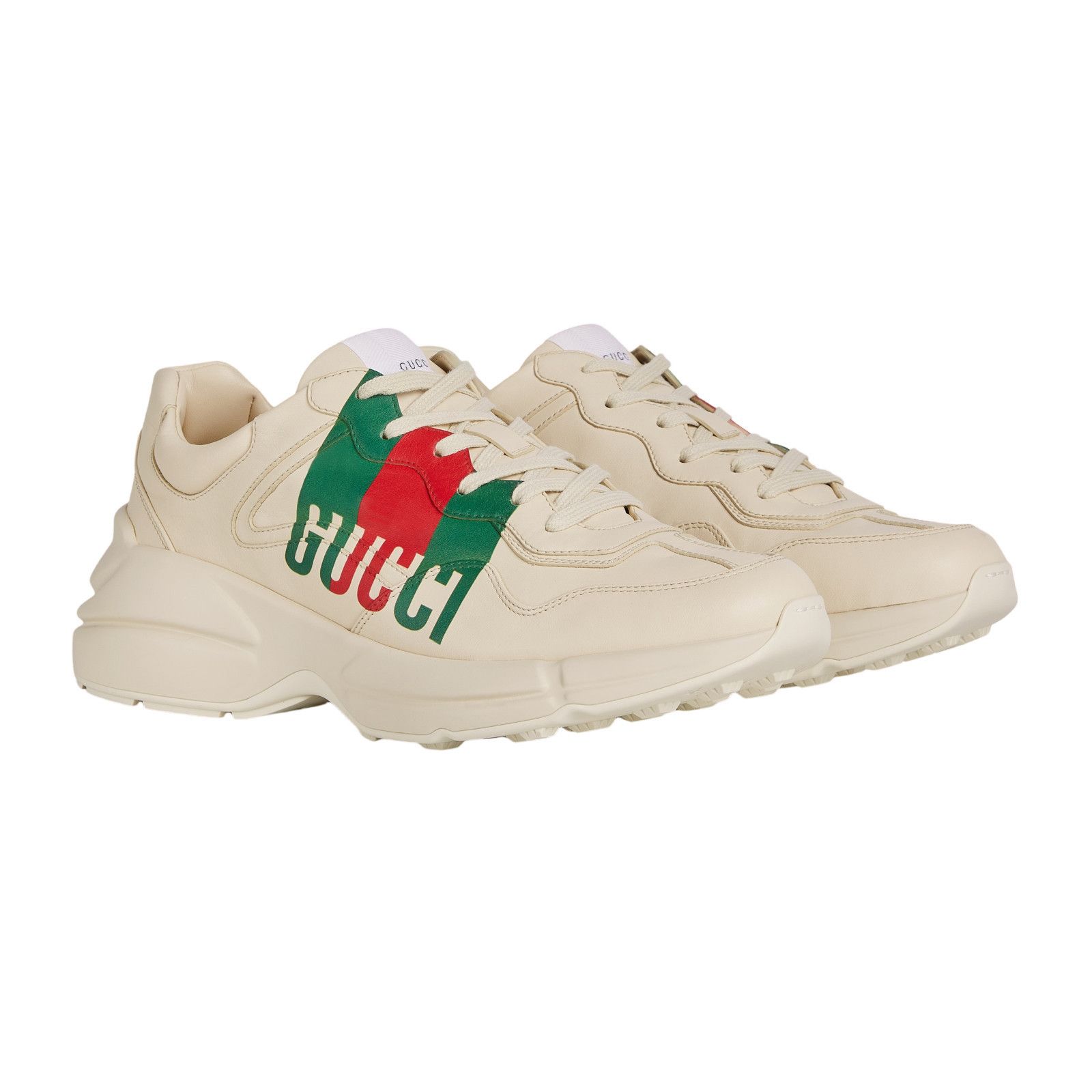 GUCCI RYTHON Ivory Leather Men's Sneakers New And Authentic