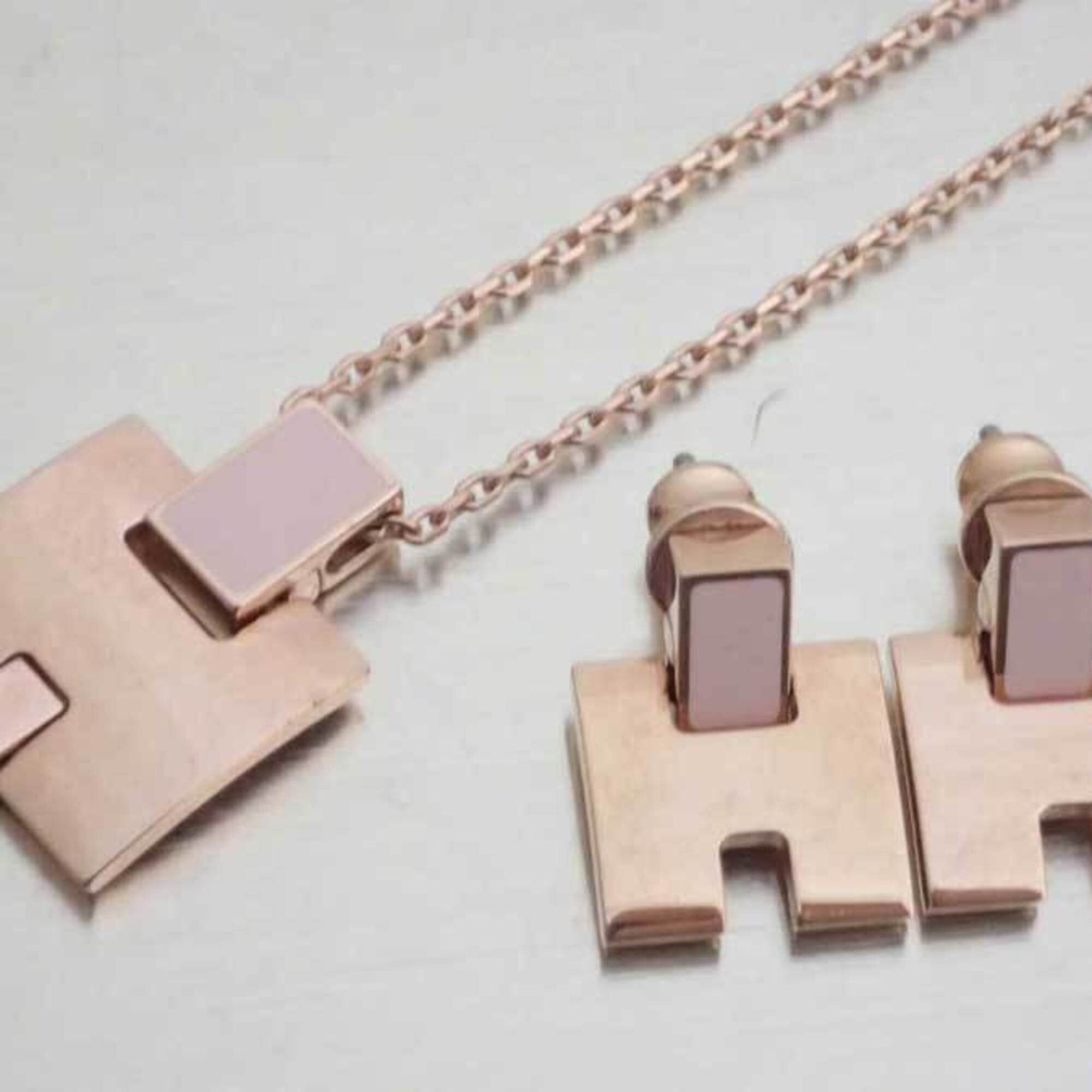 image of Hermes Necklace Earrings Set Irene Metal/enamel Pink Gold X Unisex in Black, Women's