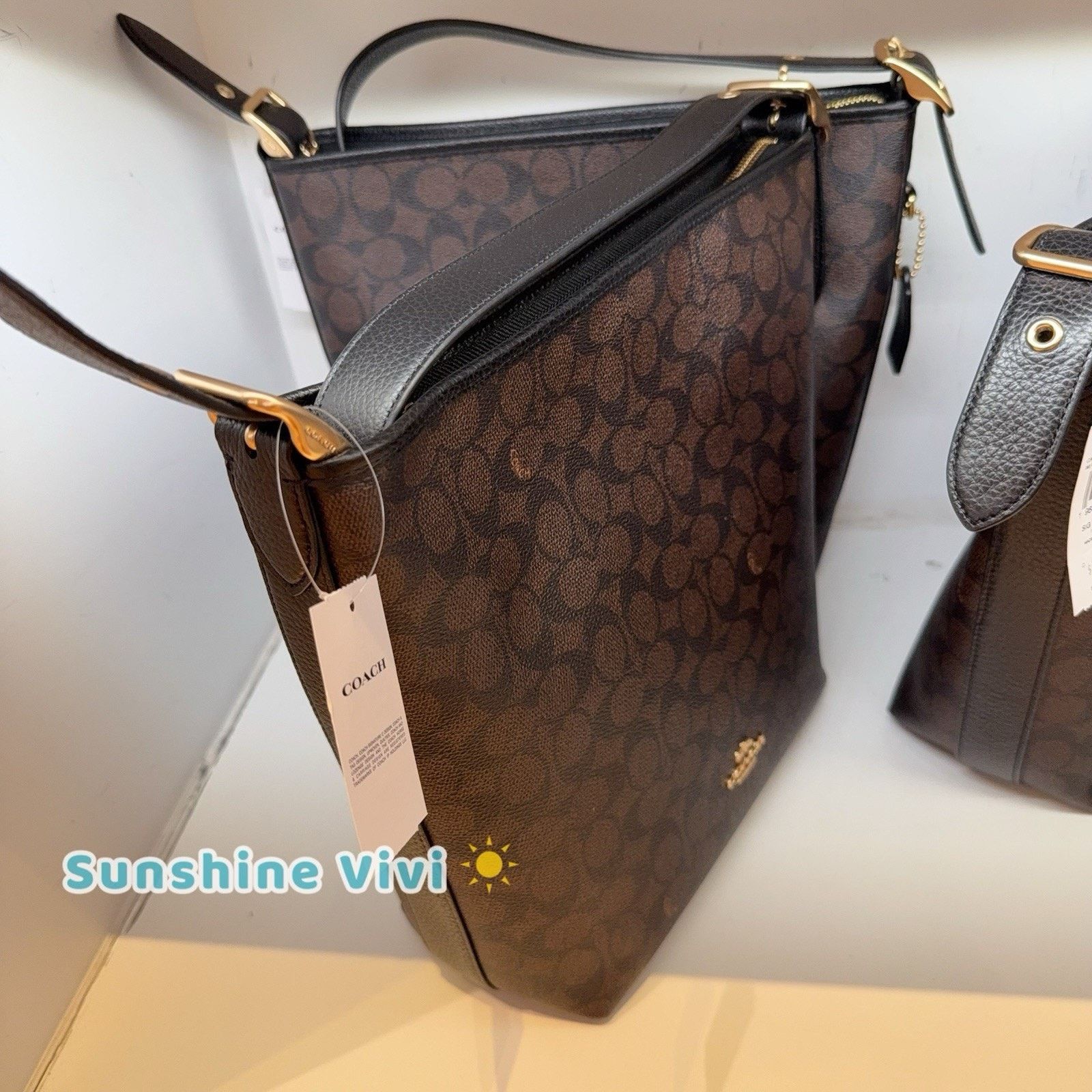 Coach Coach Womens Val Duffle Leather Bag Gold/Walnut/Black CAB12 Size ONE SIZE - 3 Thumbnail