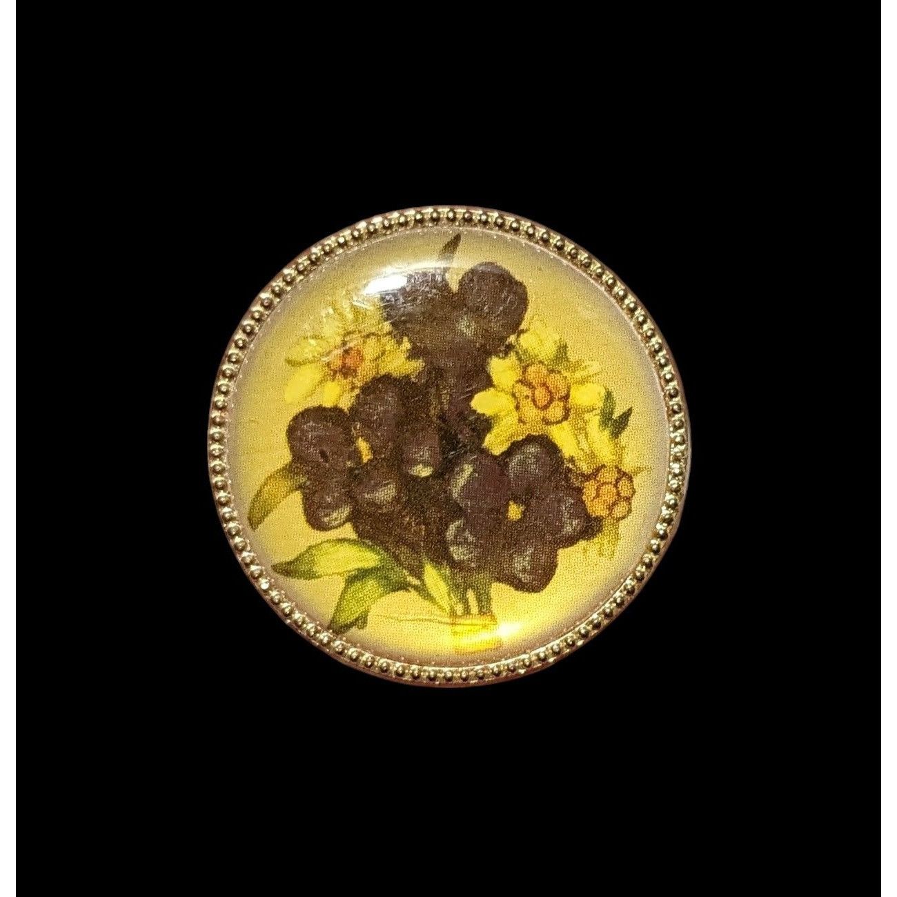 Other Vintage Yellow And Purple Floral Round Brooch Size ONE SIZE - 1 Thumbnail