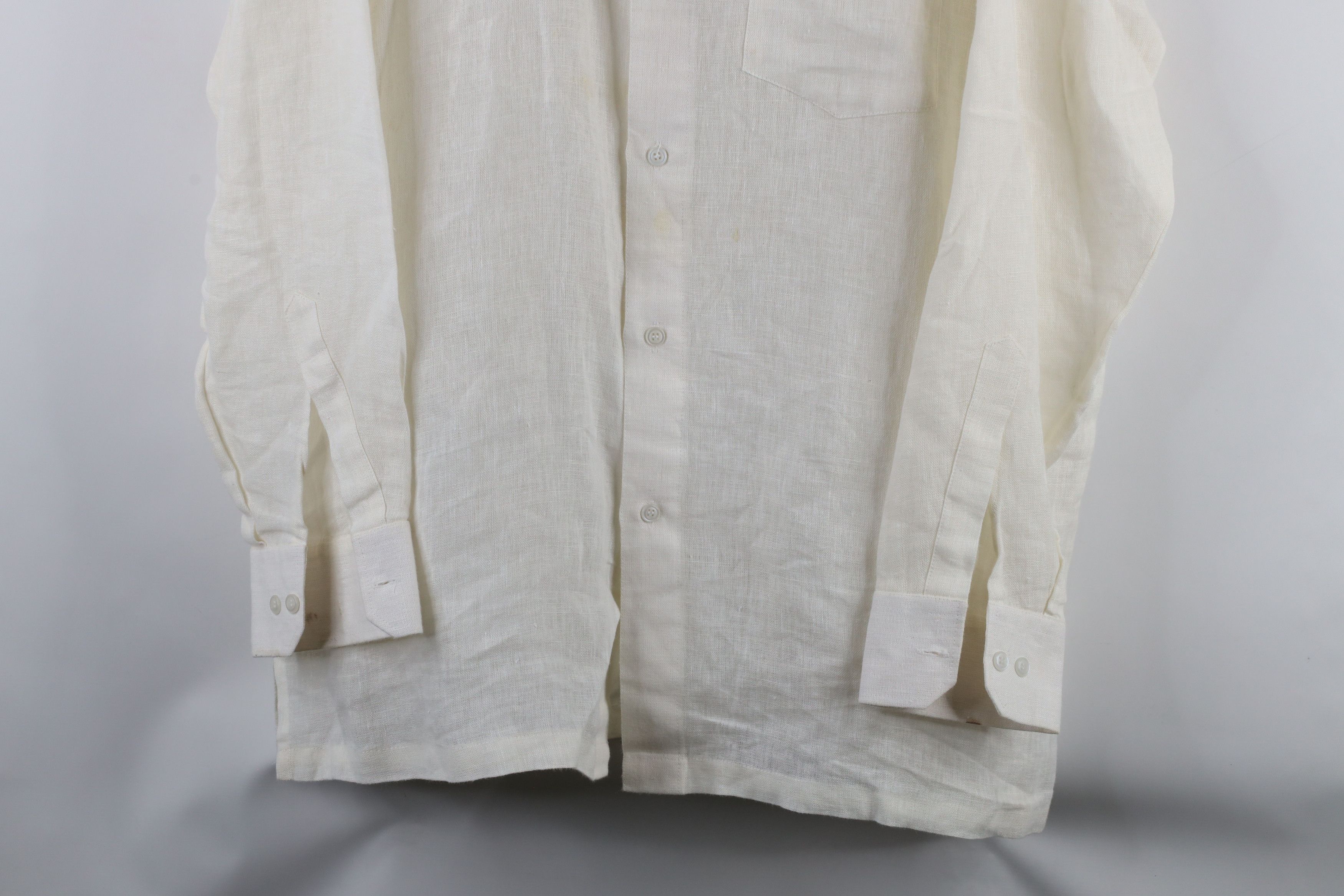 Vintage Vintage 90s Streetwear Linen Collared Button Shirt Cream Size US XL / EU 56 / 4 - 3 Thumbnail