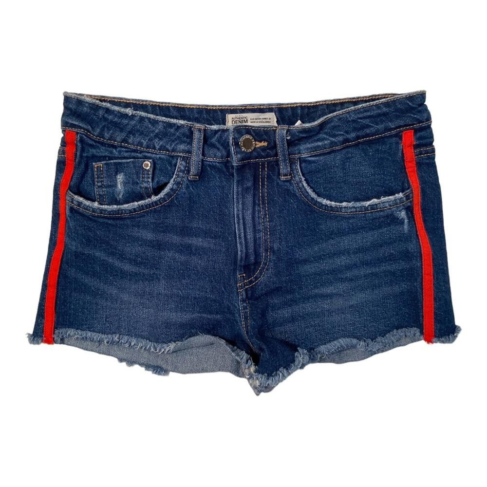 Zara Zara l Cutoff Denim Shorts W/ Red Stripe Size 4 Size 27" / US 4 / IT 40 - 2 Thumbnail
